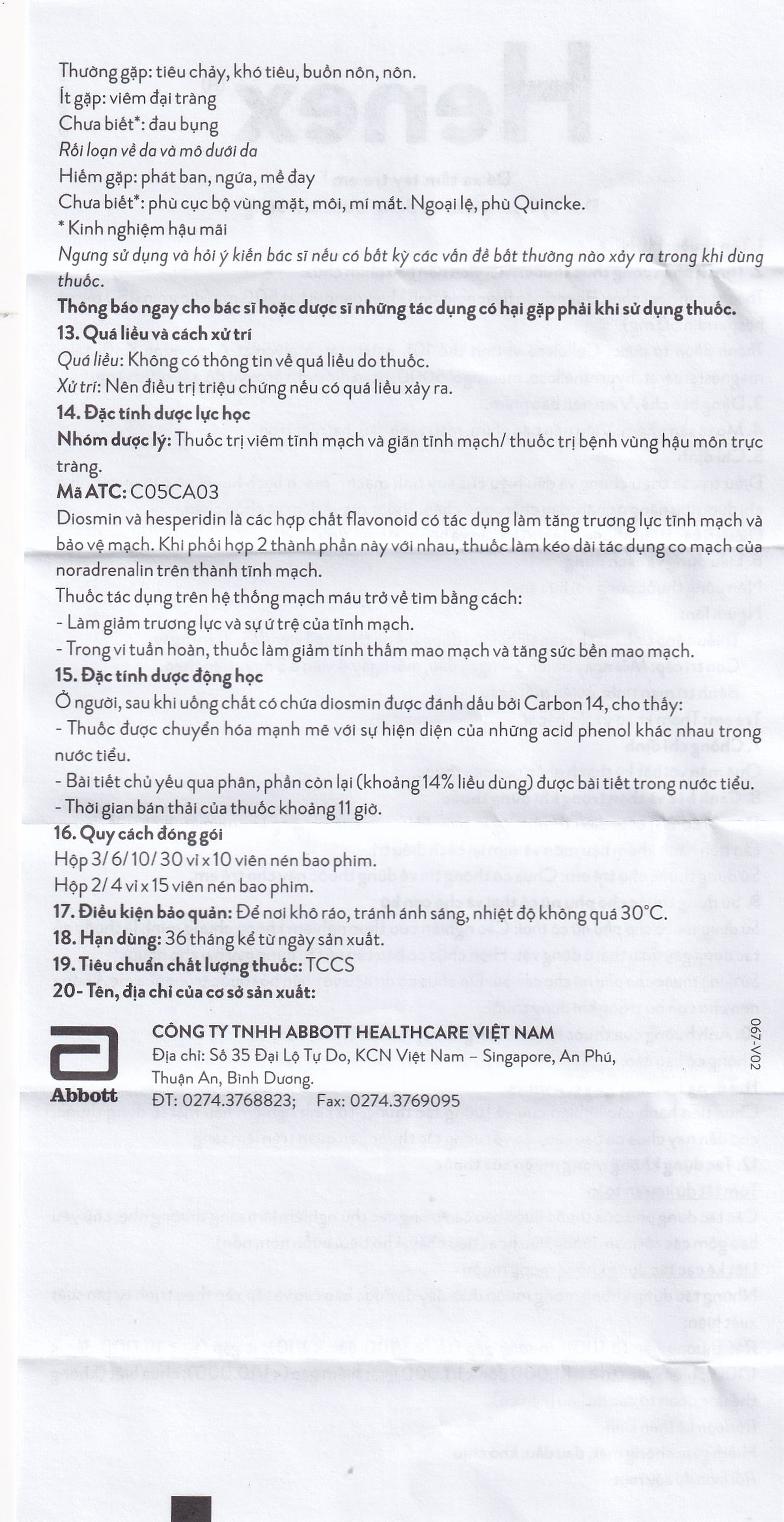 Thuốc Henex 500mg Abbott điều trị suy tĩnh mạch - mạch bạch huyết, cơn trĩ cấp (10 vỉ x 10 viên)