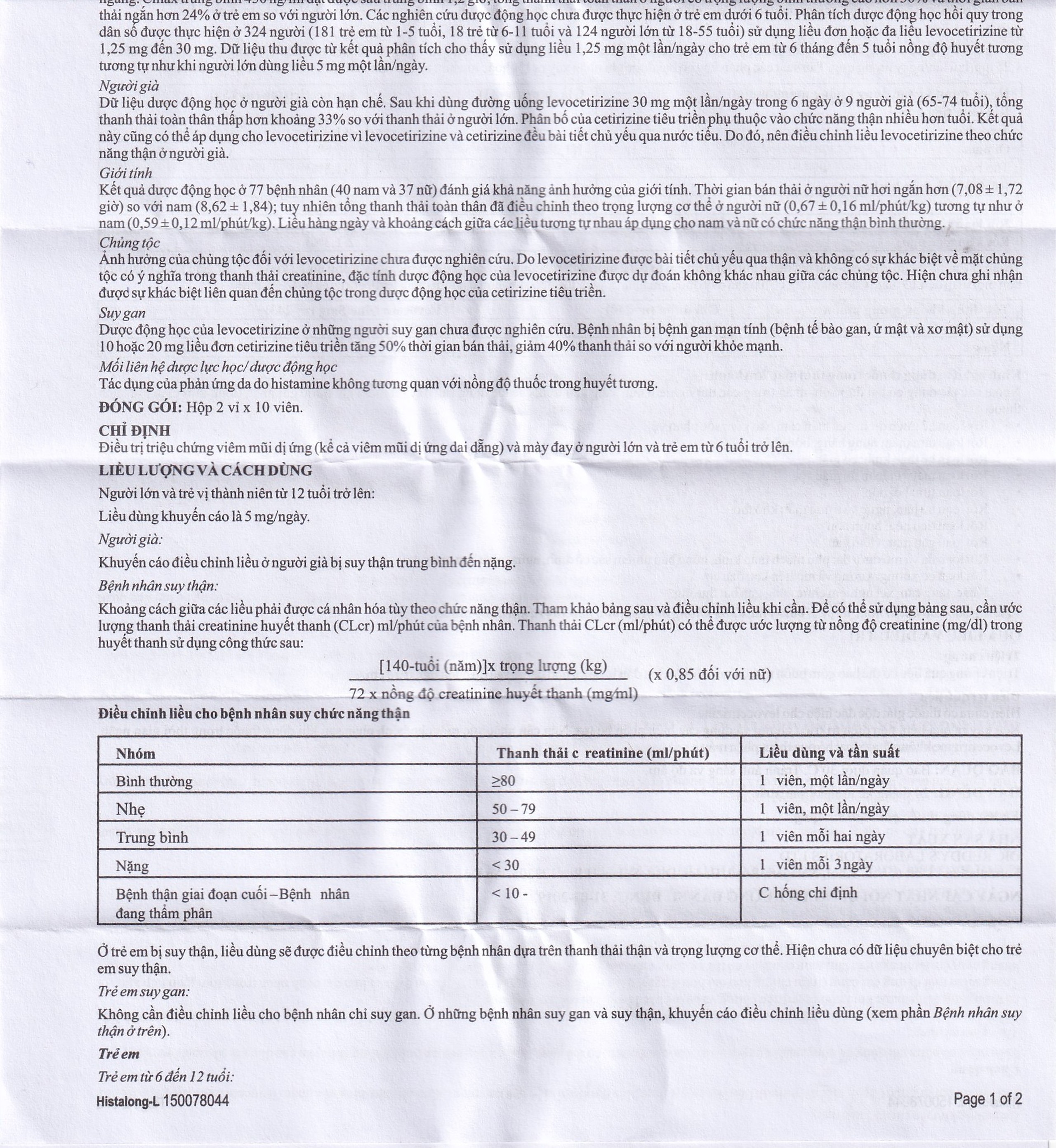 Thuốc Histalong - L 5mg Dr. Reddy điều trị triệu chứng viêm mũi dị ứng (2 vỉ x 10 viên)