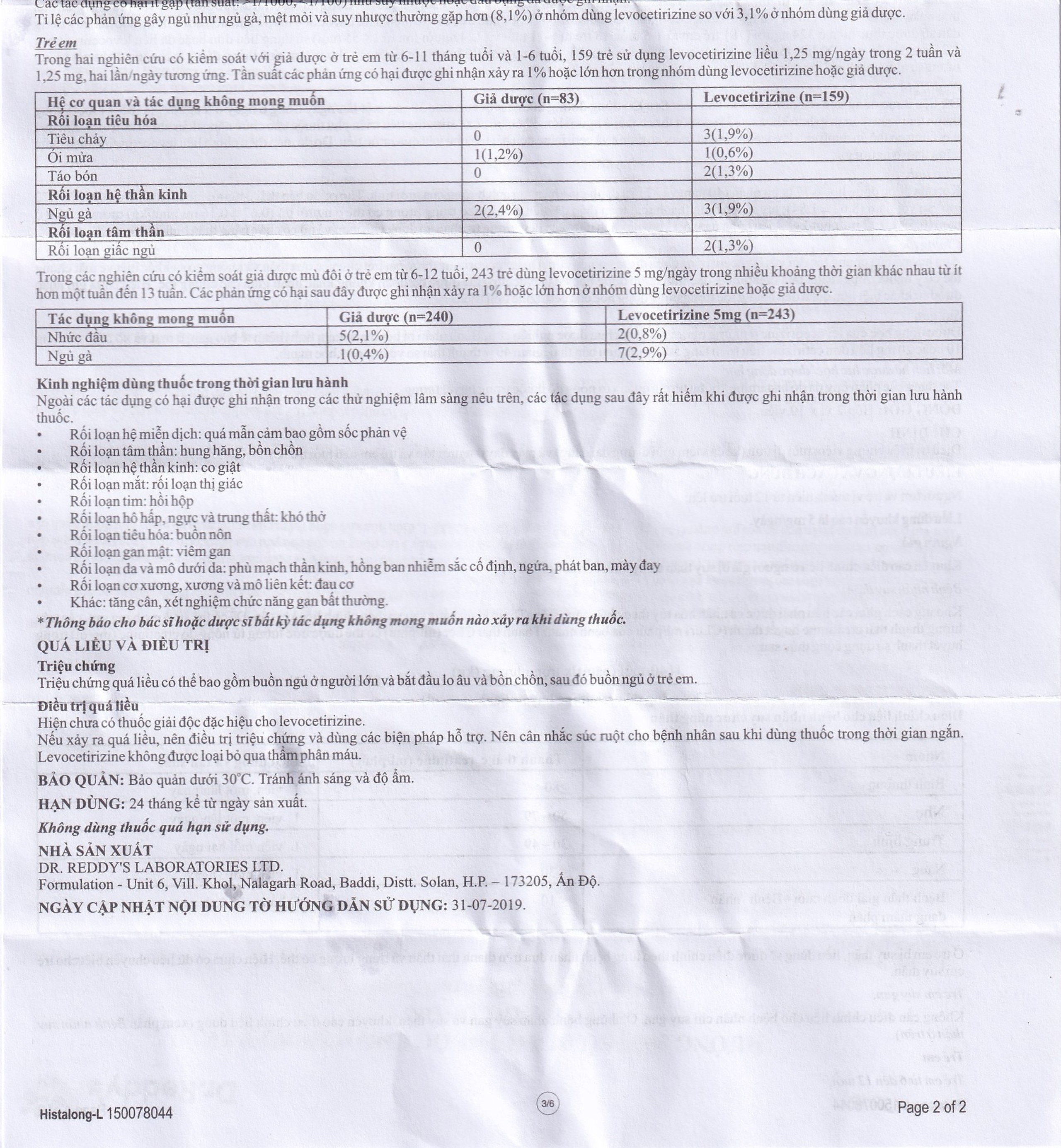 Thuốc Histalong - L 5mg Dr. Reddy điều trị triệu chứng viêm mũi dị ứng (2 vỉ x 10 viên)
