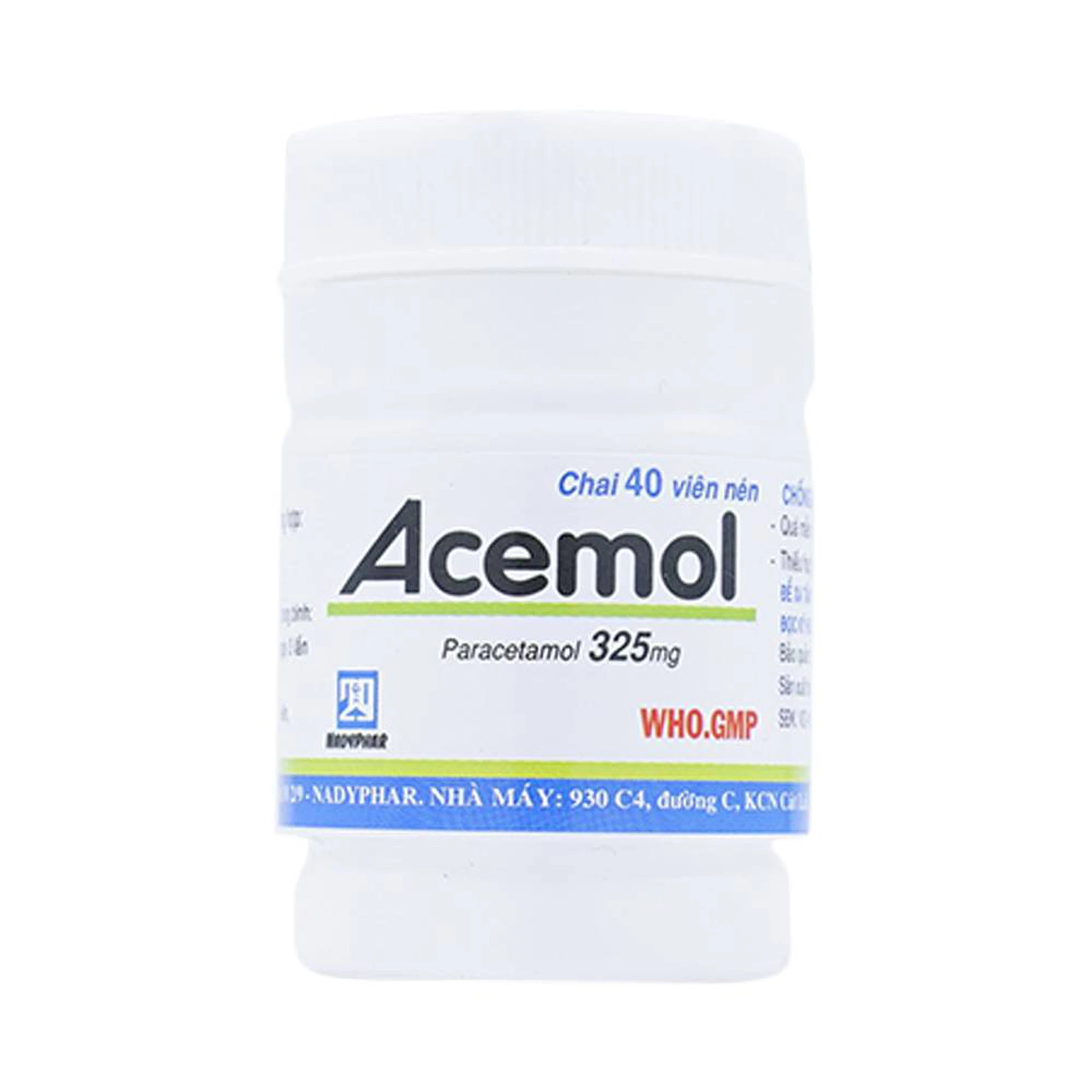 Thuốc Acemol 325mg Nadyphar hạ sốt và giảm đau (40 viên)