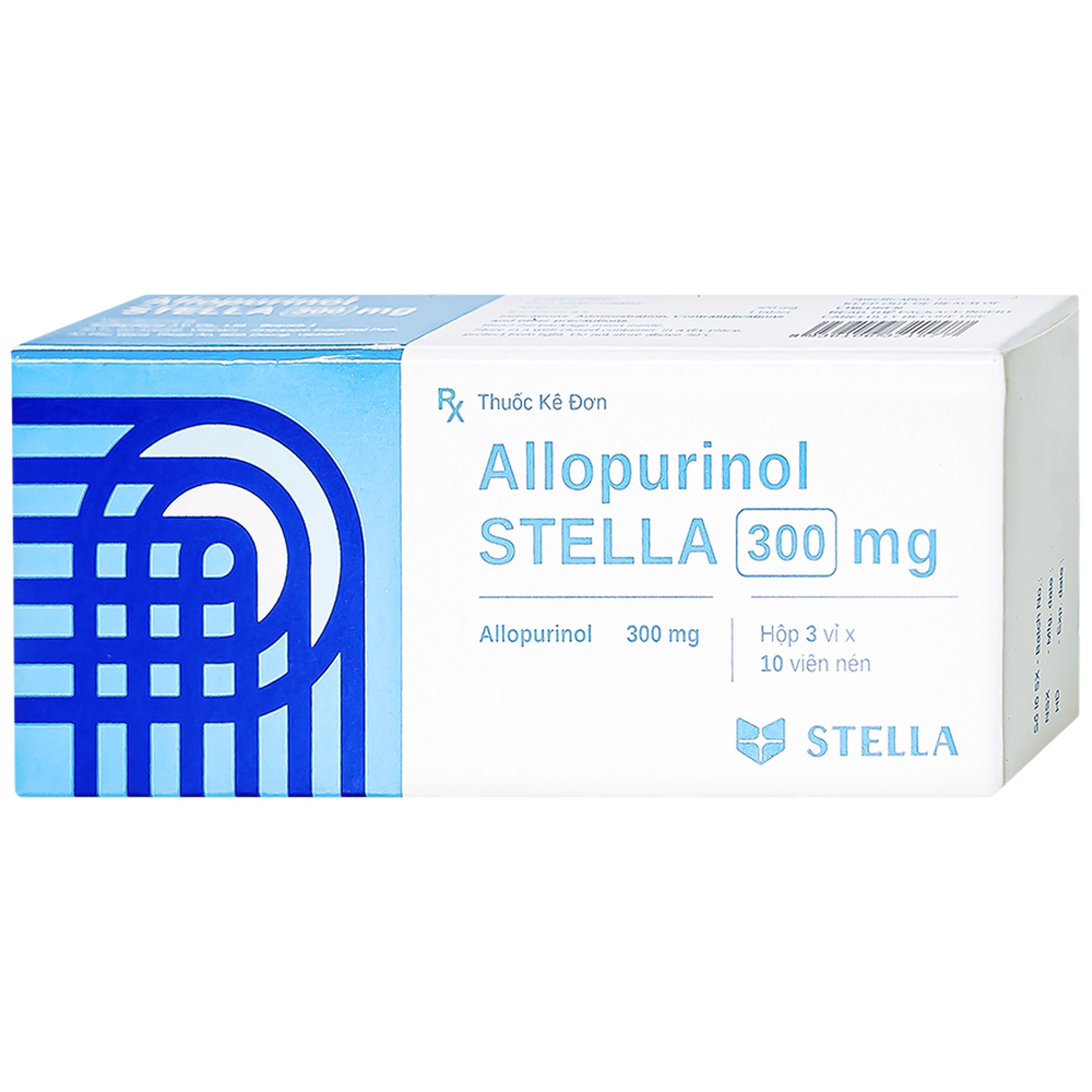 Thuốc Allopurinol Stella 300mg điều trị tăng acid uric máu, sỏi thận (3 vỉ x 10 viên)