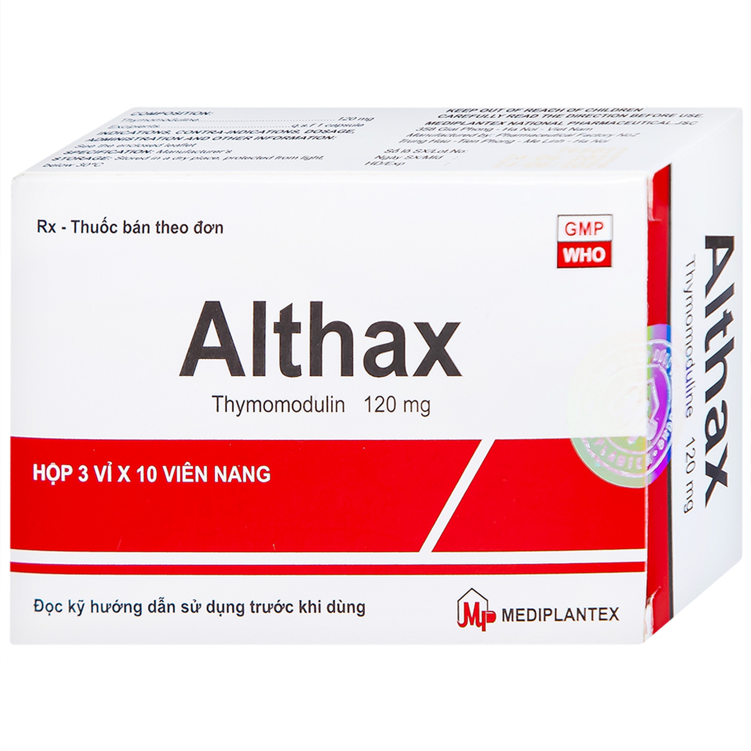 Thuốc Althax 120mg Mediplantex hỗ trợ điều trị viêm mũi dị ứng, nhiễm khuẩn hô hấp (3 vỉ x 10 viên)