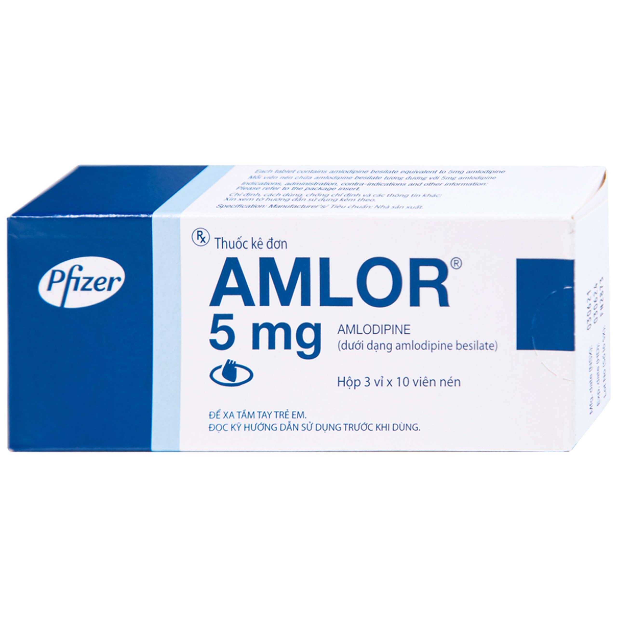Thuốc Amlor 5mg Tablets Pfizer điều trị tăng huyết áp, đau thắt ngực (3 vỉ x 10 viên)