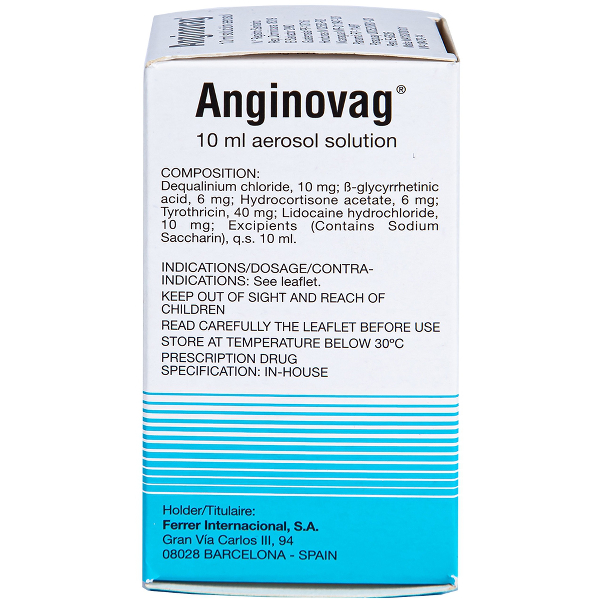 Dung dịch xịt họng Anginovag Ferrer hỗ trợ điều trị các bệnh lý ở miệng, họng (10ml)