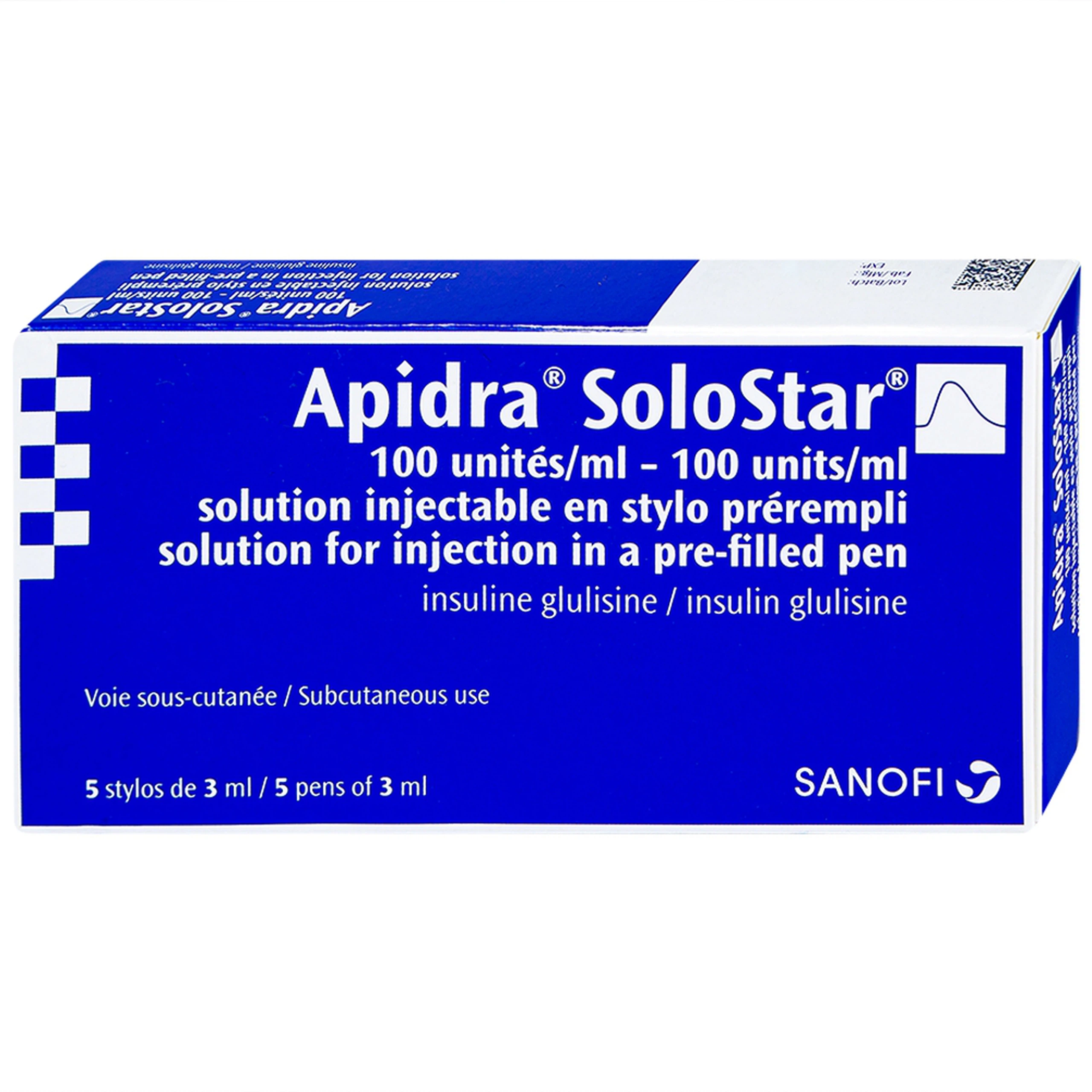 Bút tiêm Apidra Solostar 100IU/ml Sanofi điều trị đái tháo đường (5 bút x 3ml)