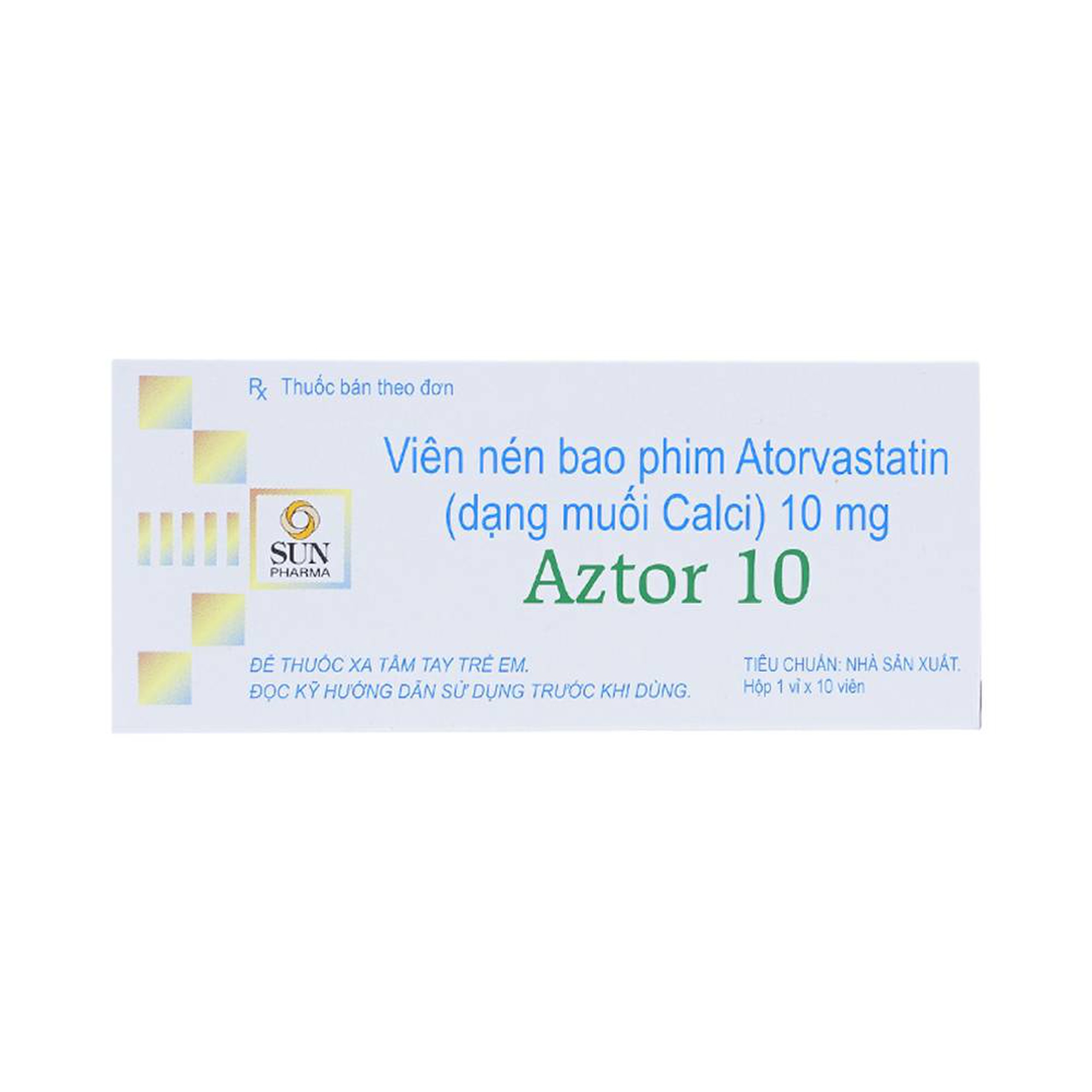 Thuốc Aztor 10 Sun Pharma hỗ trợ giảm sự gia tăng cholesterol (1 vỉ x 10 viên)