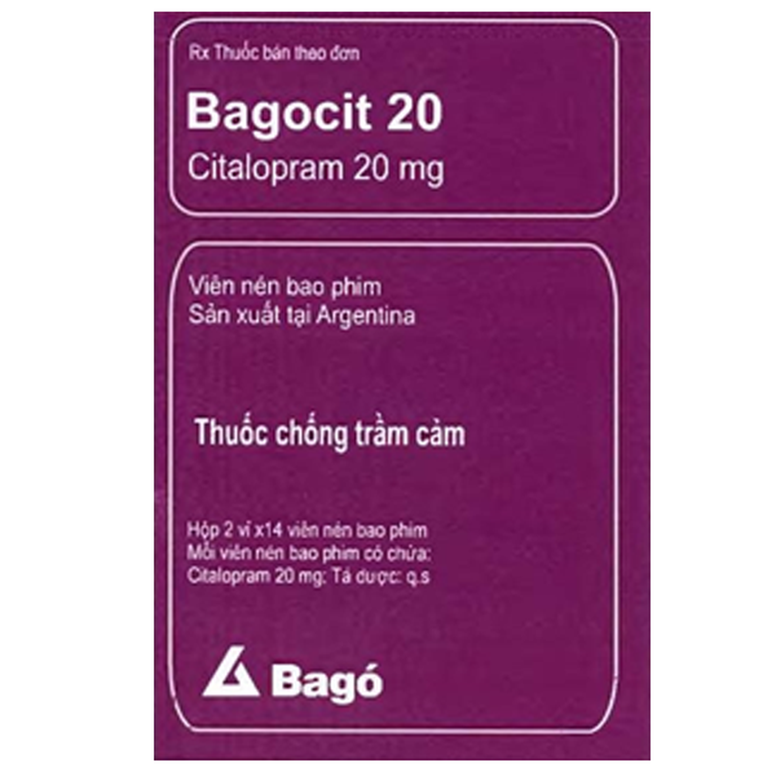 Thuốc Bagocit 20mg Bagó điều trị bệnh trầm cảm (2 vỉ x 14 viên)