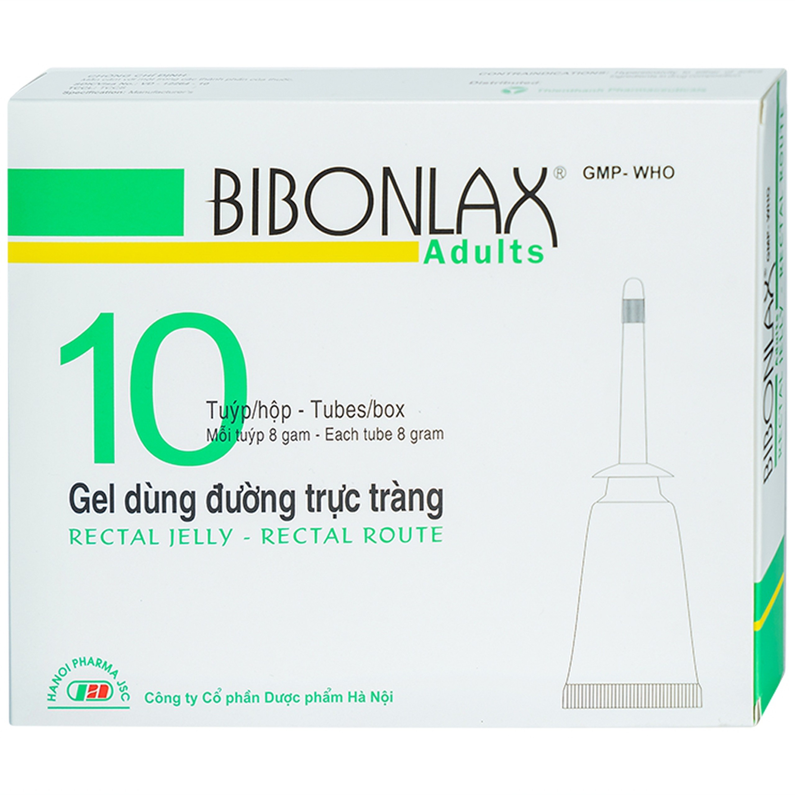 Gel dùng đường trực tràng Bibonlax Adults Hanoi Pharma điều trị táo bón (10 ống x 8g)