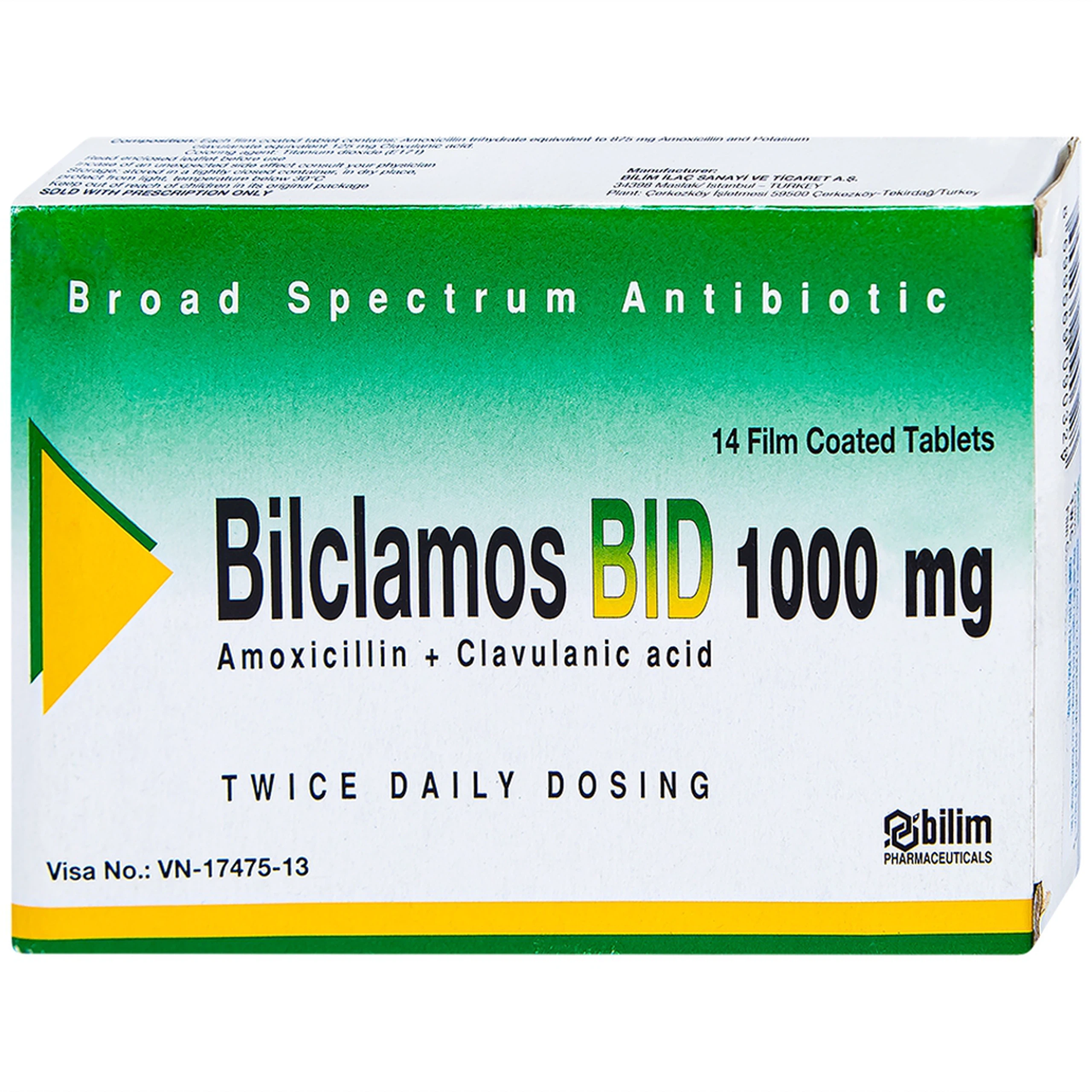 Thuốc Bilclamos Bid 1000mg Bilim Ilac điều trị nhiễm khuẩn (2 vỉ x 7 viên)
