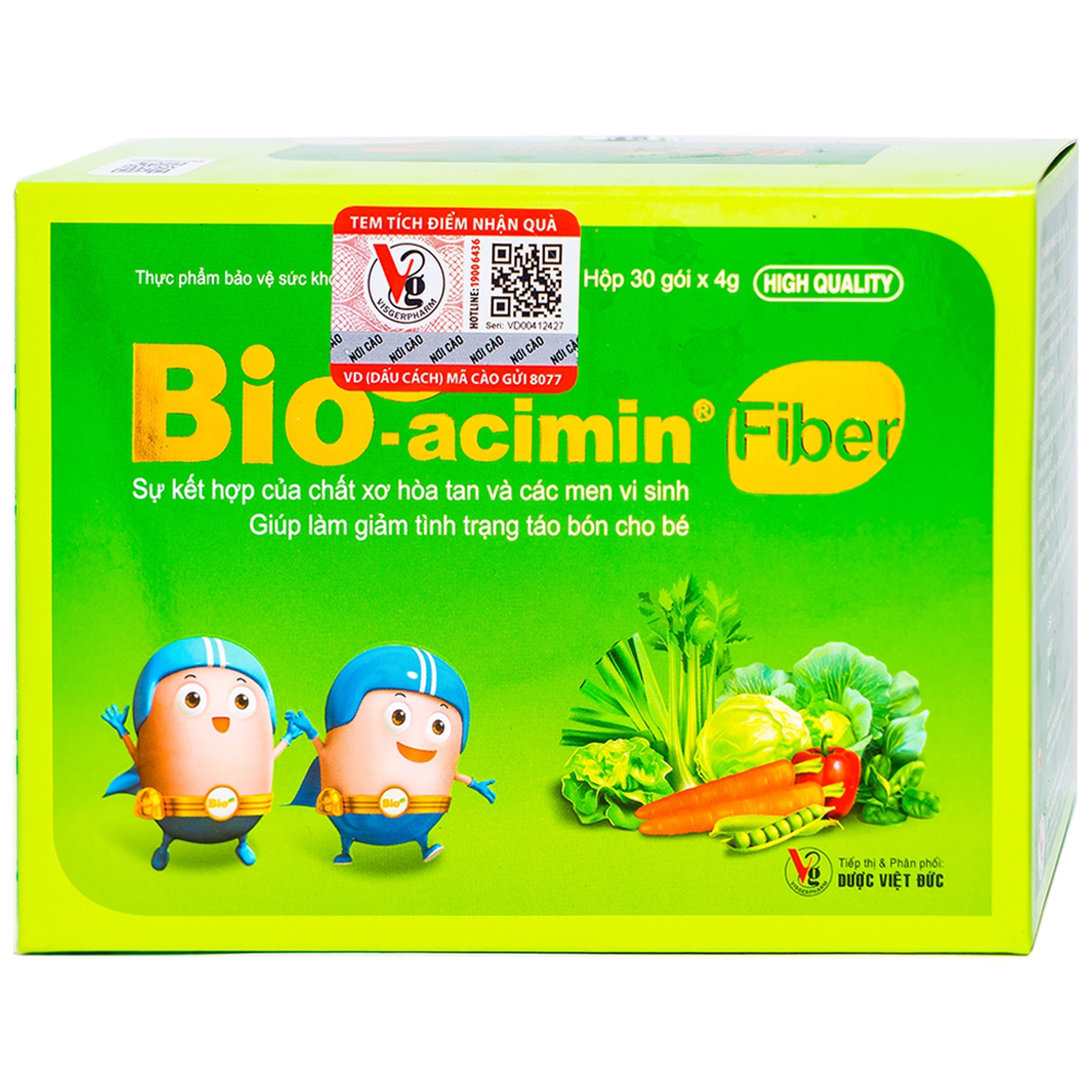 Cốm vi sinh Bio-acimin Fiber QD-Meliphar bổ sung chất sơ hòa tan, giảm tình trạng táo bón (30 gói)