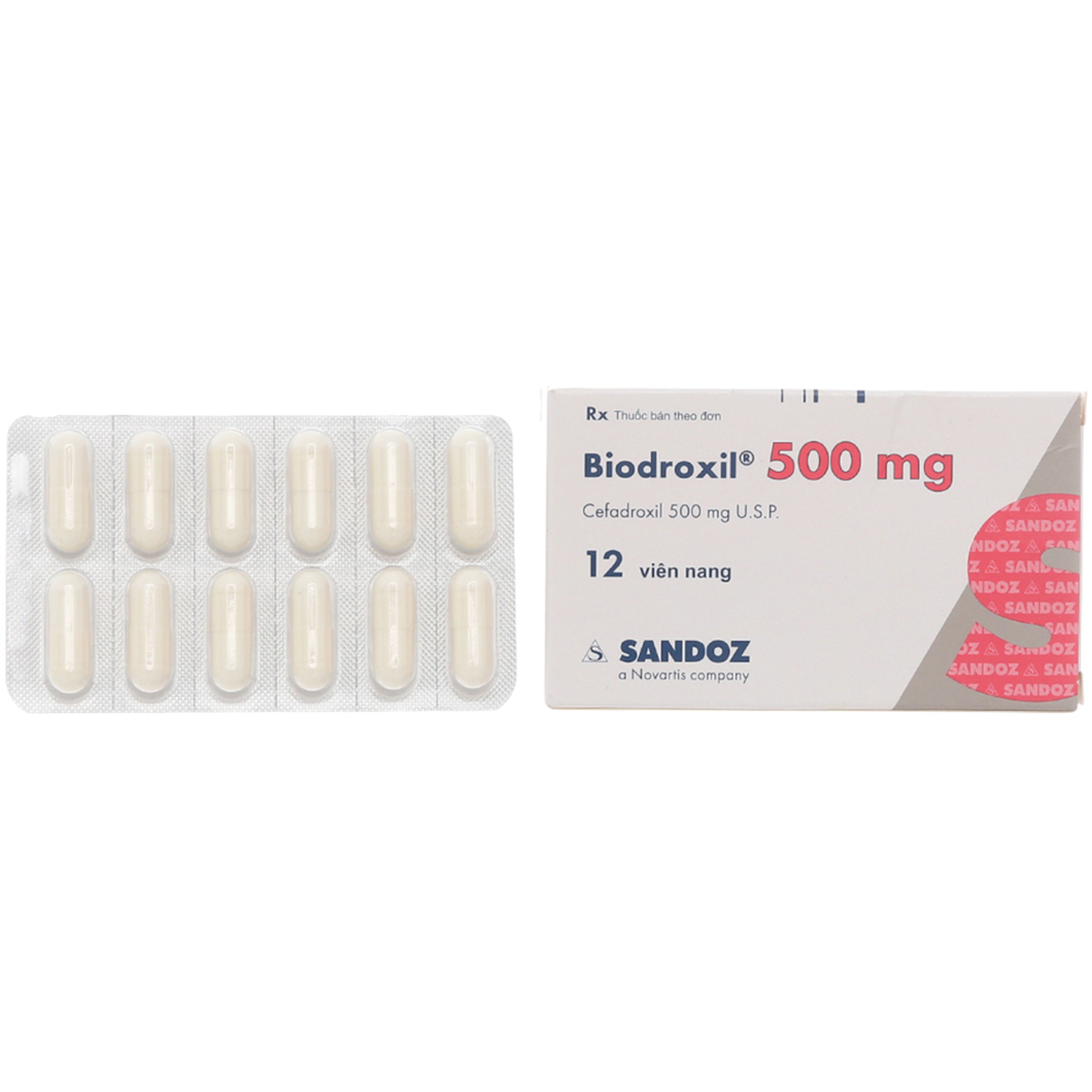 Thuốc Biodroxil 500mg Sandoz điều trị viêm họng, viêm amidan, viêm phế quản (1 vỉ x 12 viên)