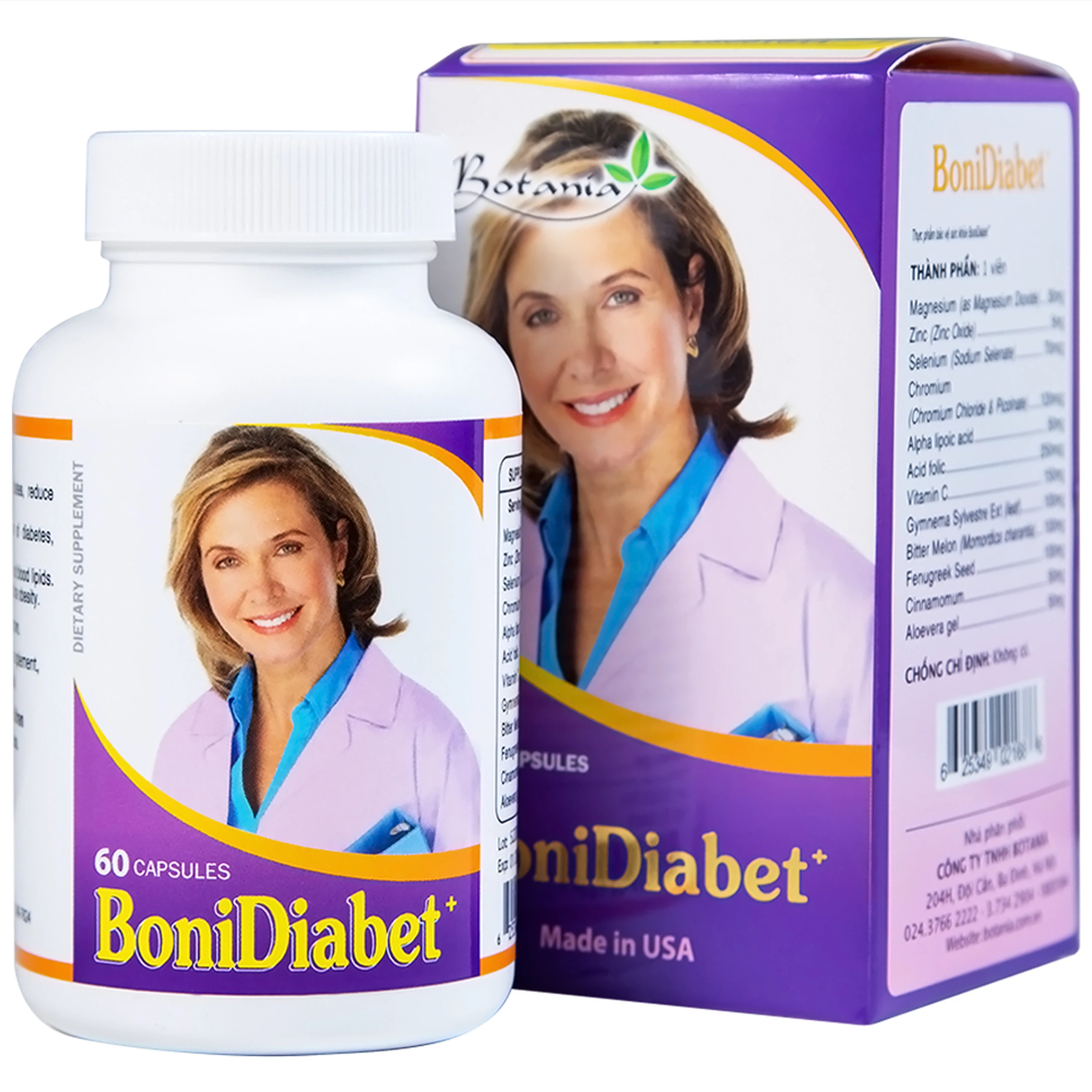 Viên uống BoniDiabet Botania hỗ trợ điều trị bệnh tiểu đường, làm giảm glucose máu (60 viên)