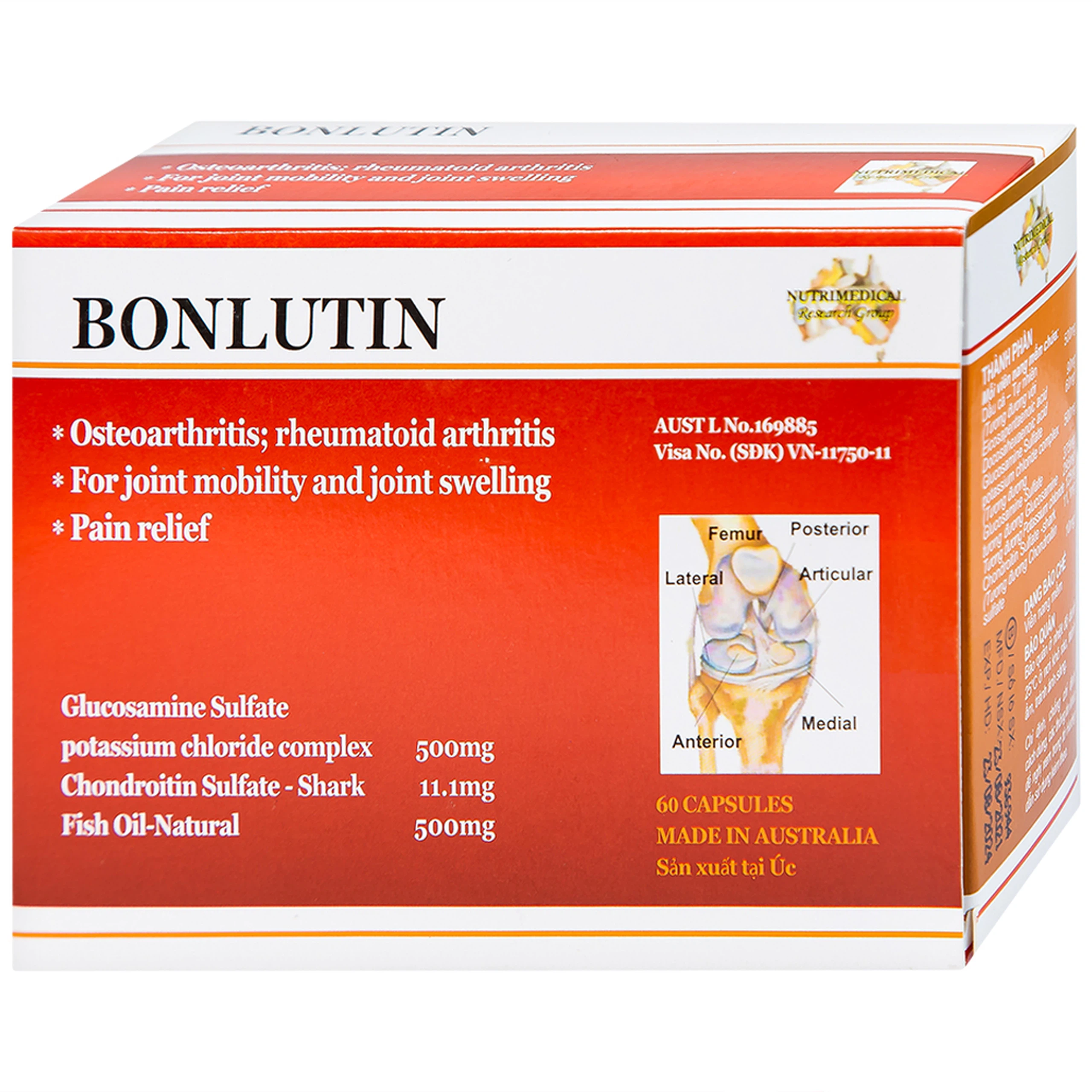 Thuốc Bonlutin Catalent giảm triệu chứng của thoái hóa khớp gối nhẹ và trung bình (4 vỉ x 15 viên)