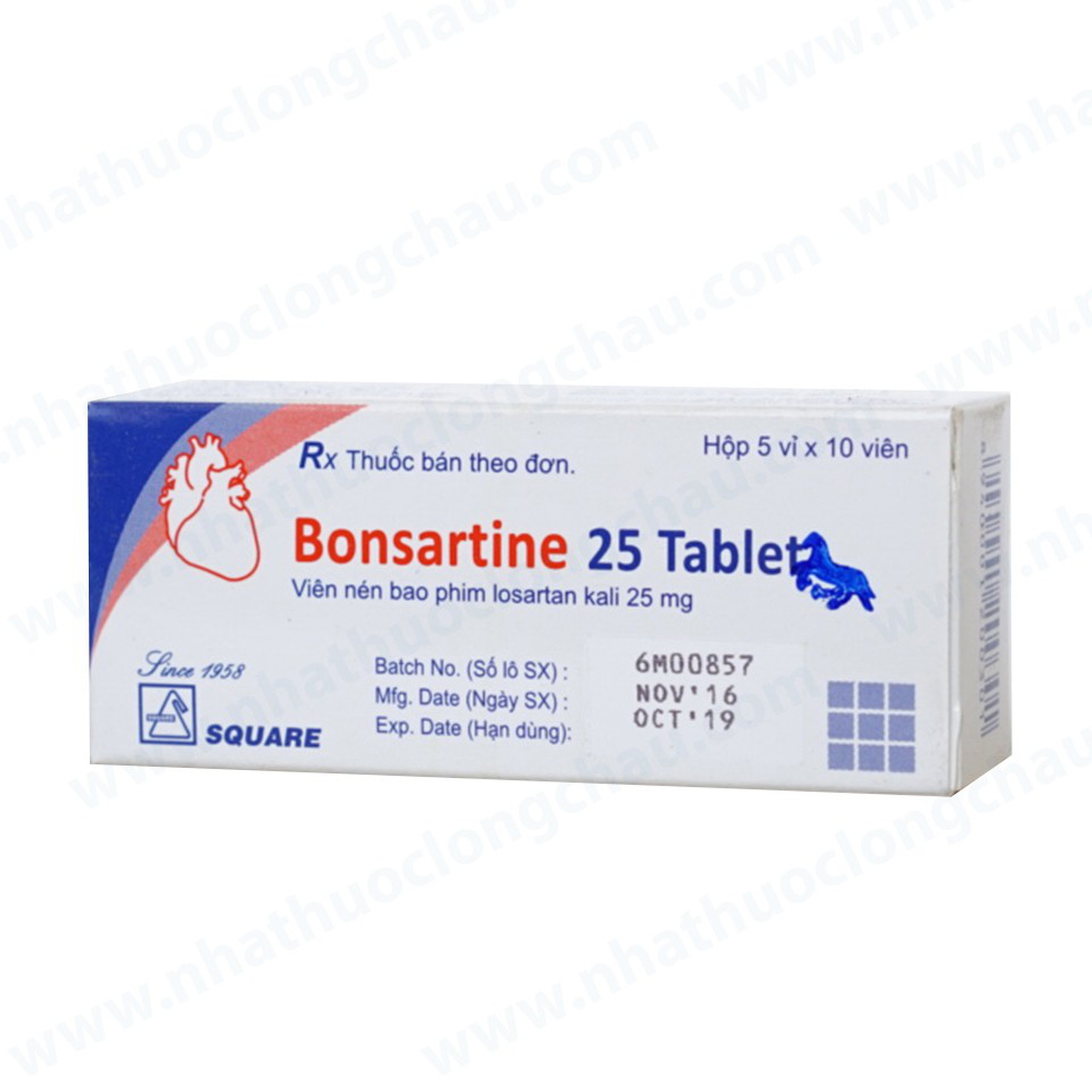 Thuốc Bonsartine 25 Tablet Square điều trị tăng huyết áp, đái tháo đường (5 vỉ x 10 viên) 