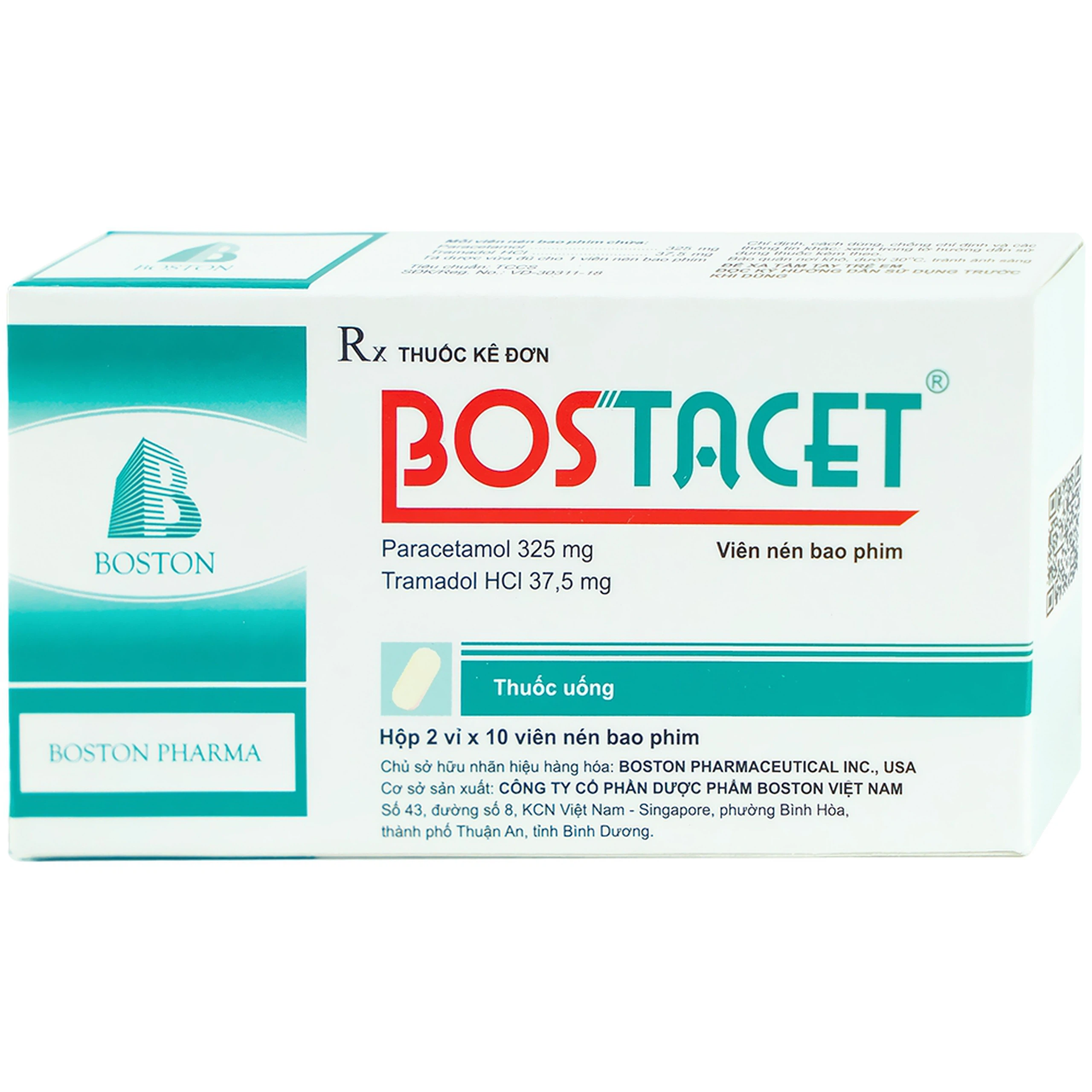 Thuốc Bostacet Boston điều trị các cơn đau từ trung bình đến nặng (2 vỉ x 10 viên)