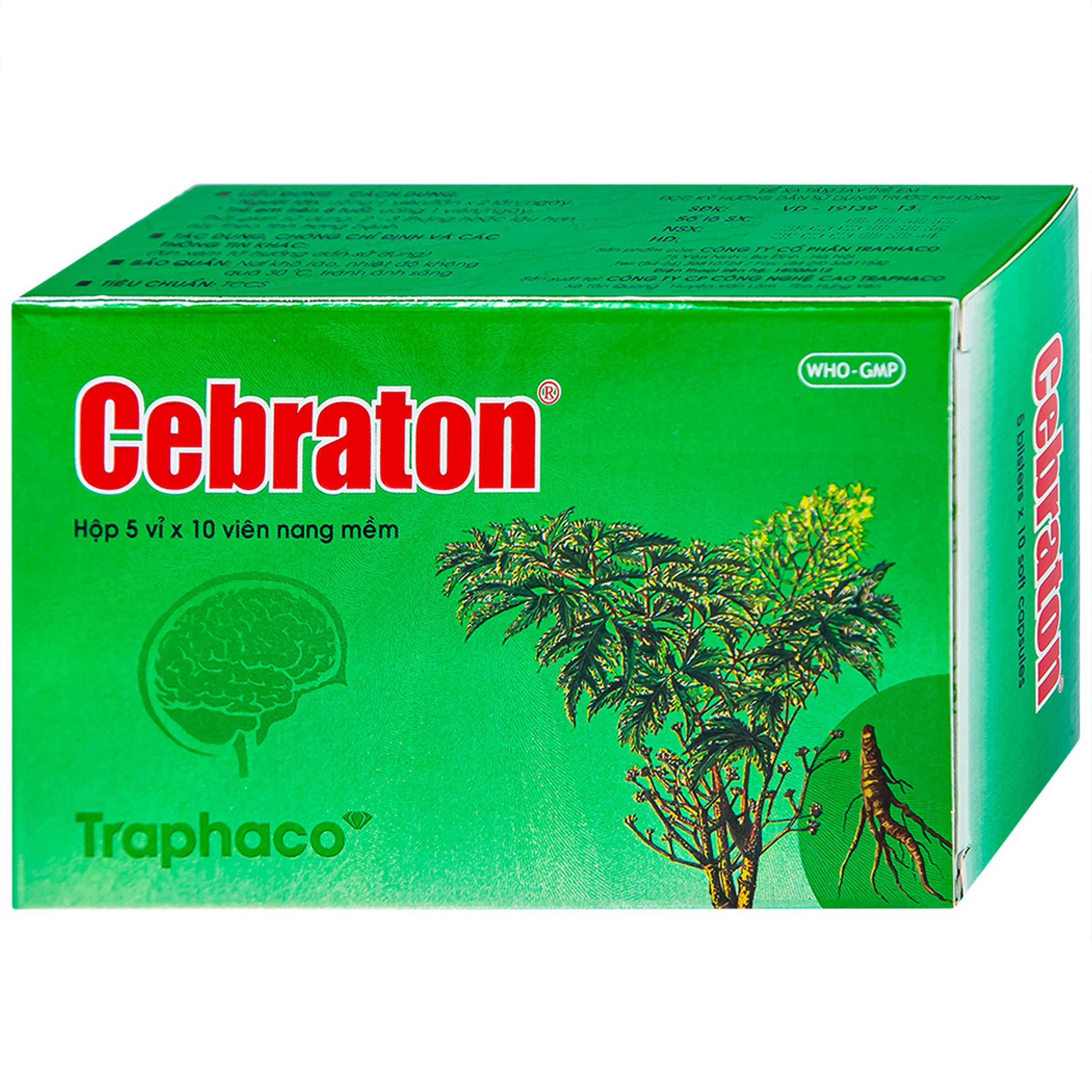 Thuốc Cebraton Traphaco bổ khí huyết, hoạt huyết dưỡng não (5 vỉ x 10 viên)