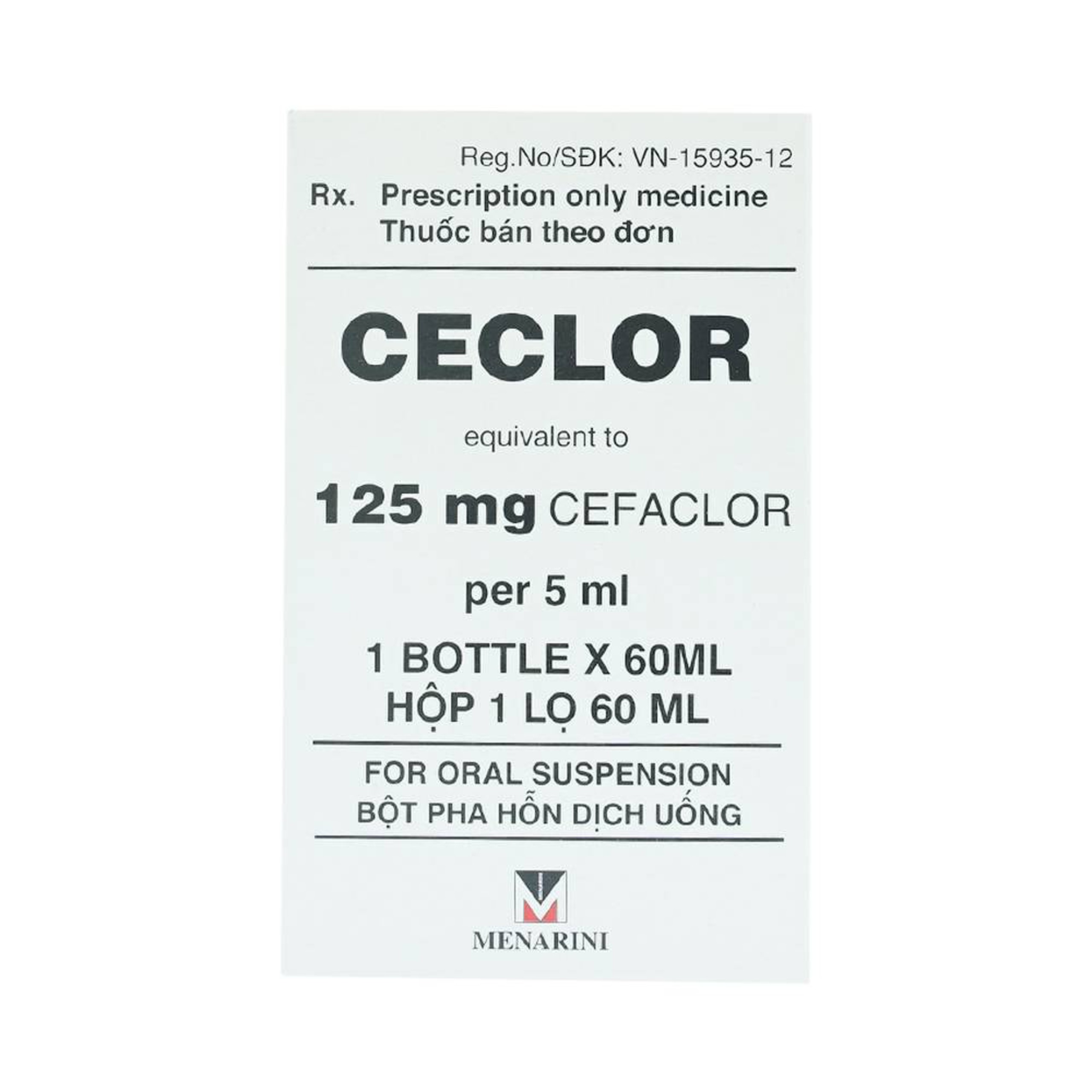 Bột pha hỗn dịch uống Ceclor 125mg Menarini điều trị nhiễm khuẩn (60ml)