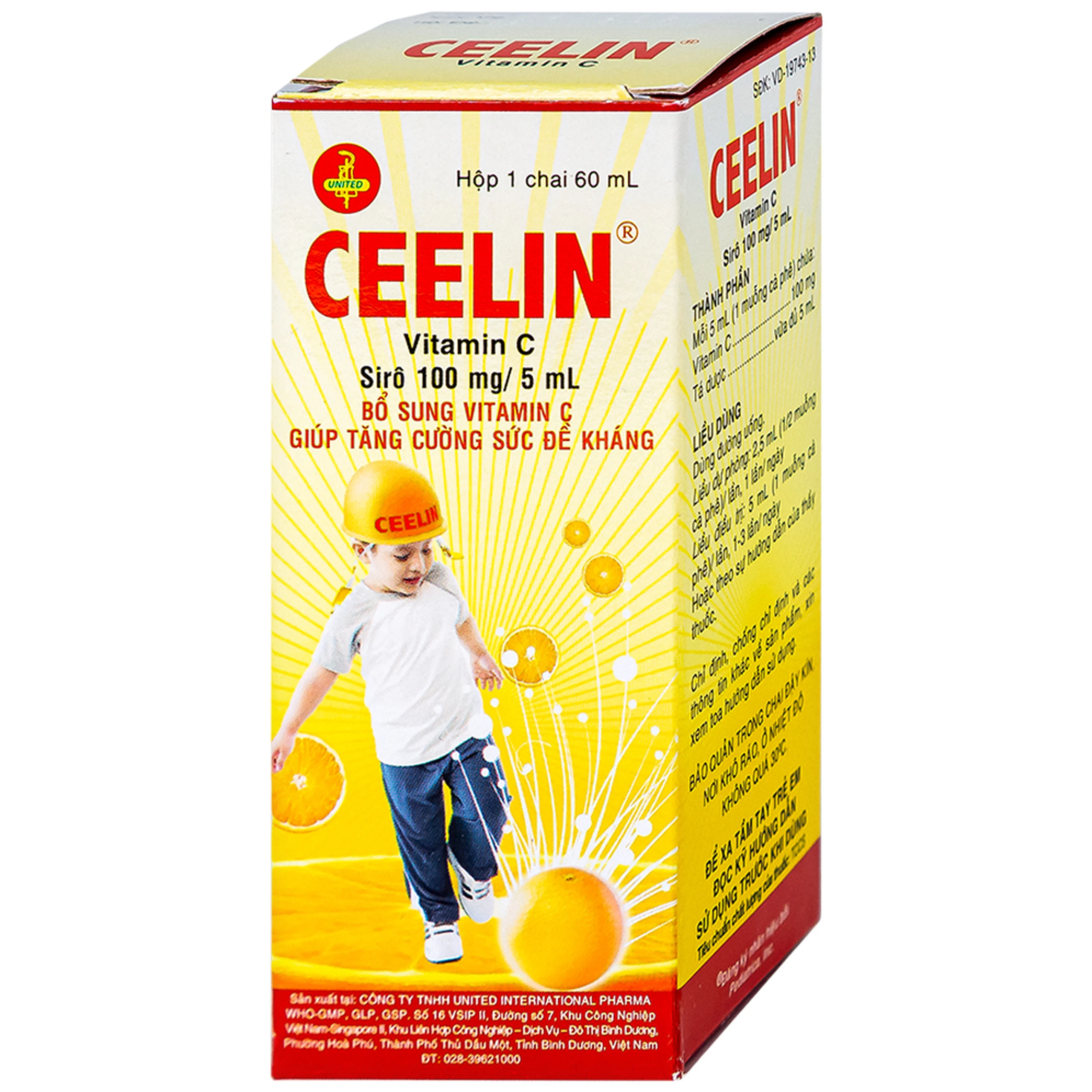 Siro Ceelin United bổ sung vitamin C, tăng cường sức đề kháng (60ml)