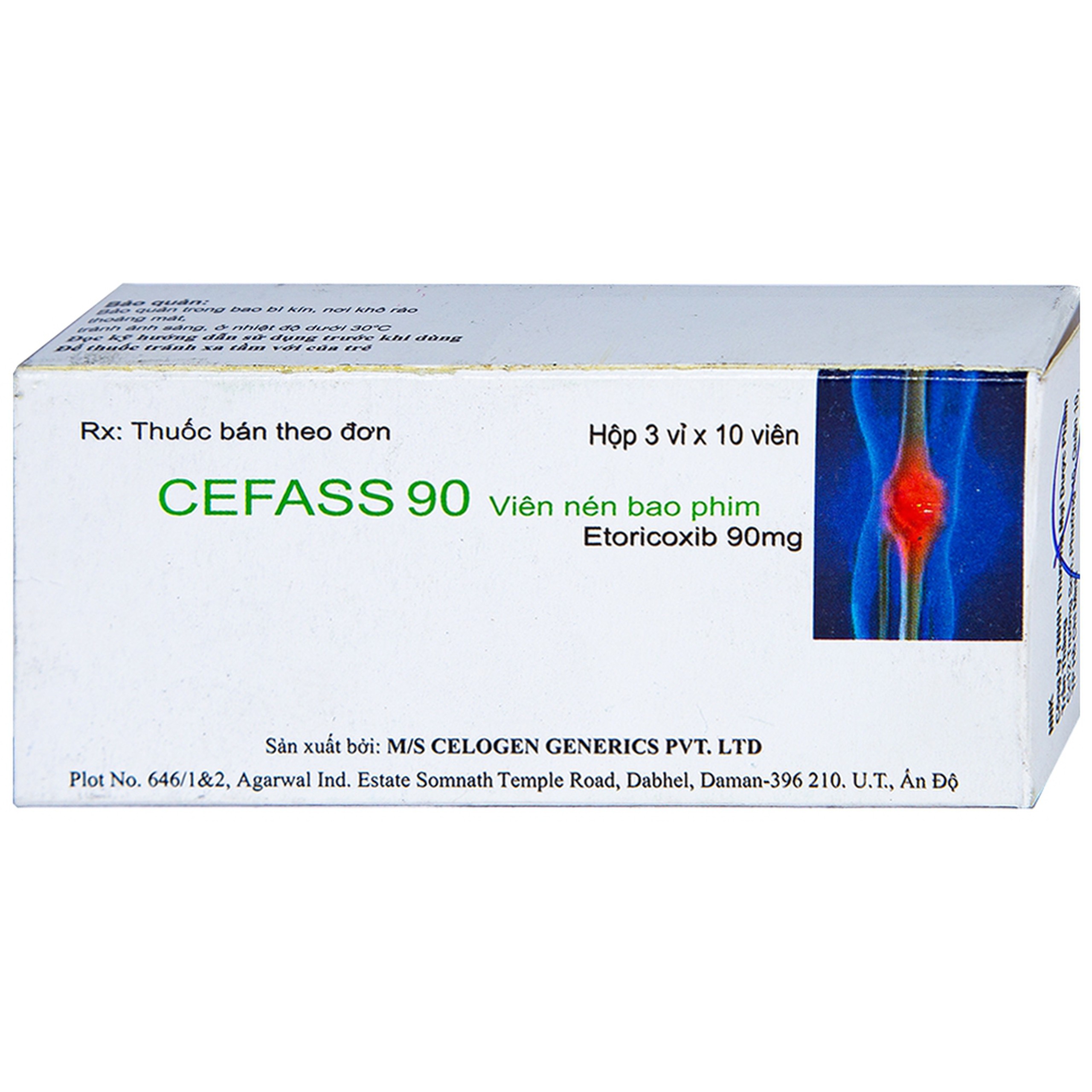 Thuốc Cefass 90mg Celogen giảm viêm khớp, viêm khớp dạng thấp (3 vỉ x 10 viên)