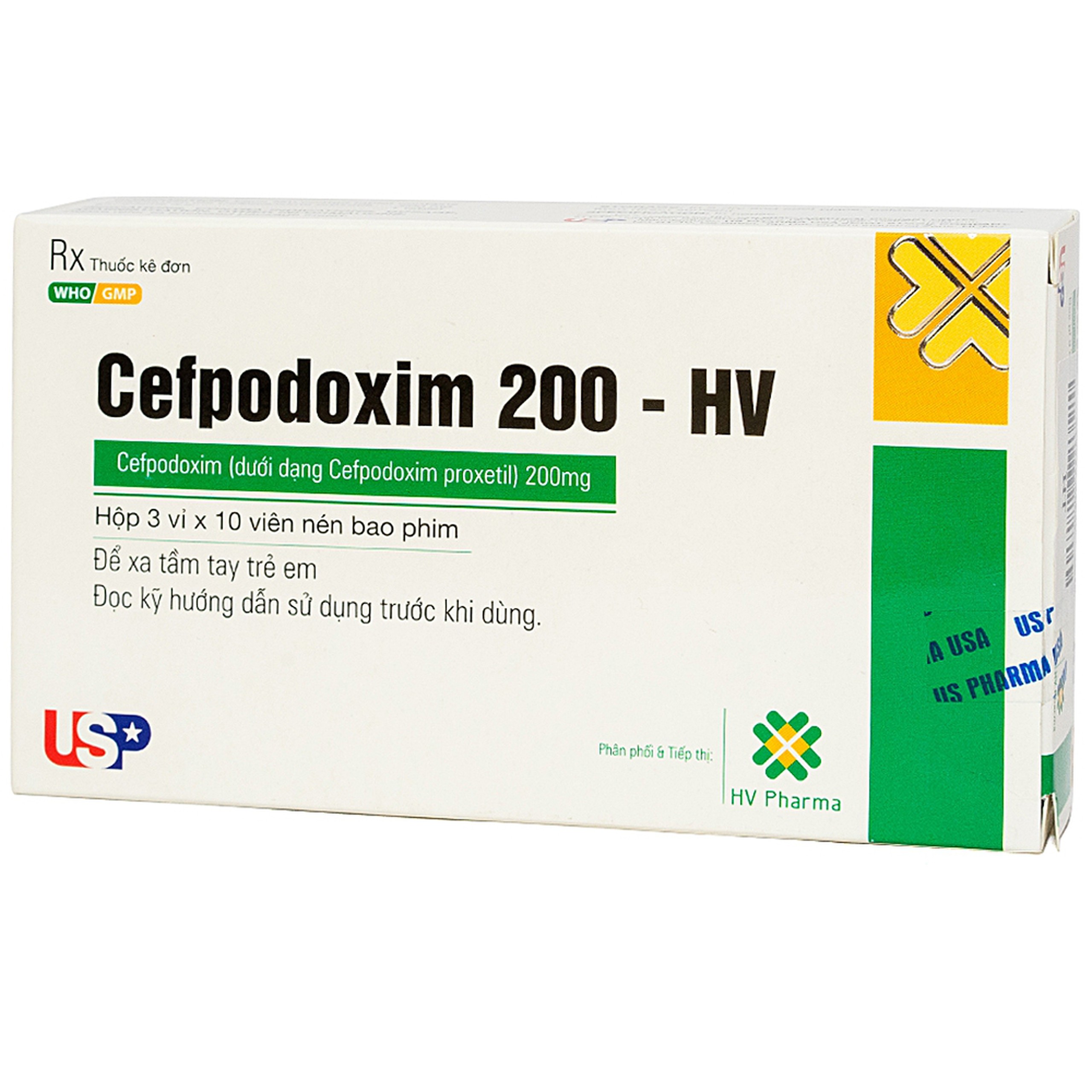 Thuốc Cefpodoxim 200mg-HV USP điều trị nhiễm khuẩn (3 vỉ x 10 viên)