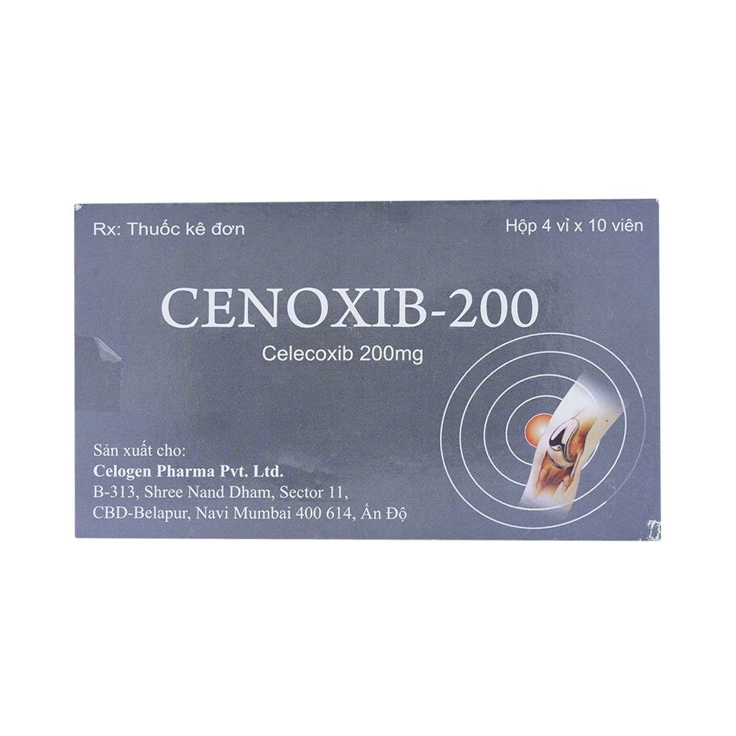 Thuốc Cenoxib-200 Celogen Pharma điều trị thoái hóa khớp, viêm khớp dạng thấp (4 vỉ x 10 viên)