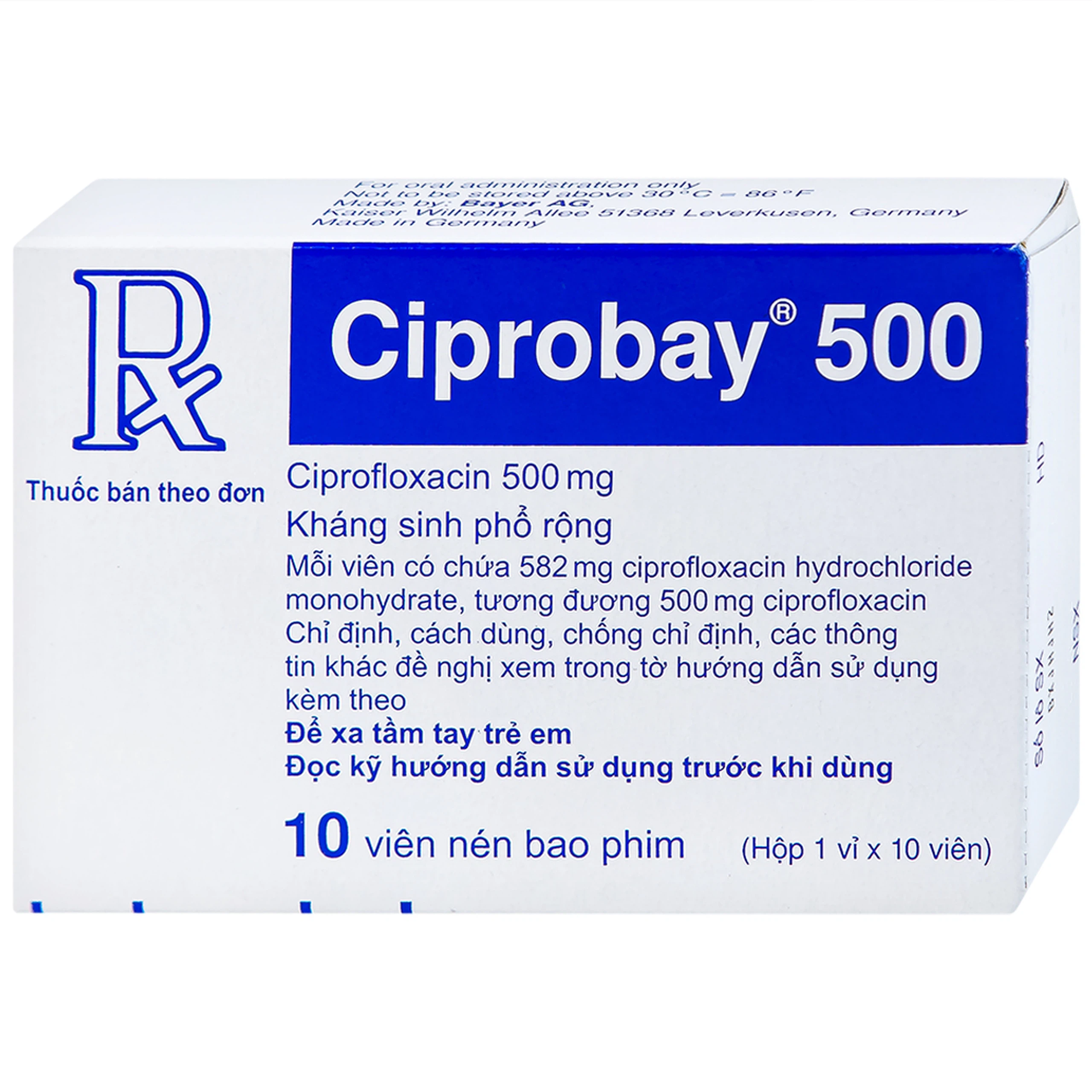 Thuốc Ciprobay 500mg Bayer điều trị nhiễm trùng (1 vỉ x 10 viên)