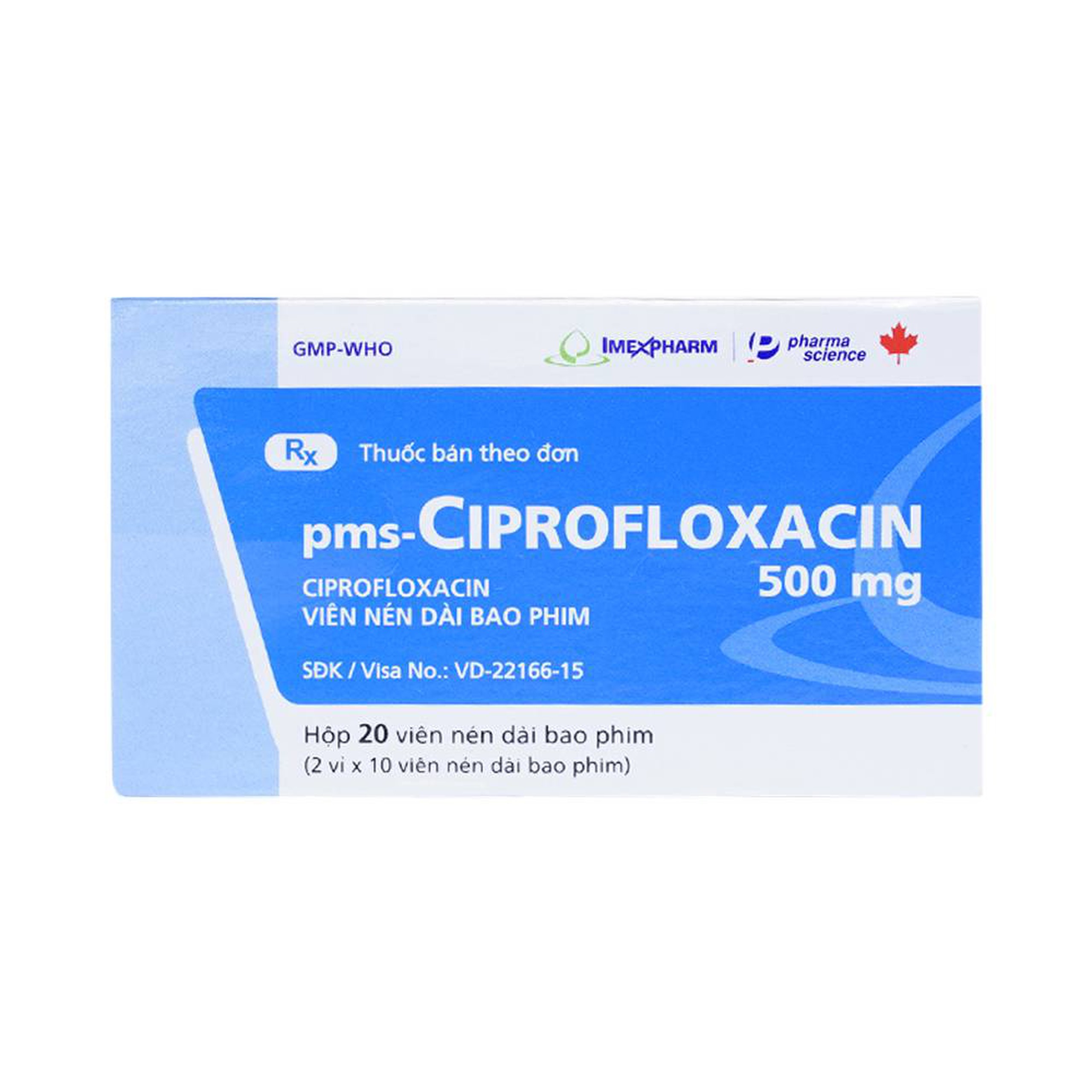 Thuốc PMS-Ciprofloxacin 500mg điều trị nhiễm khuẩn nặng (2 vỉ x 10 viên)