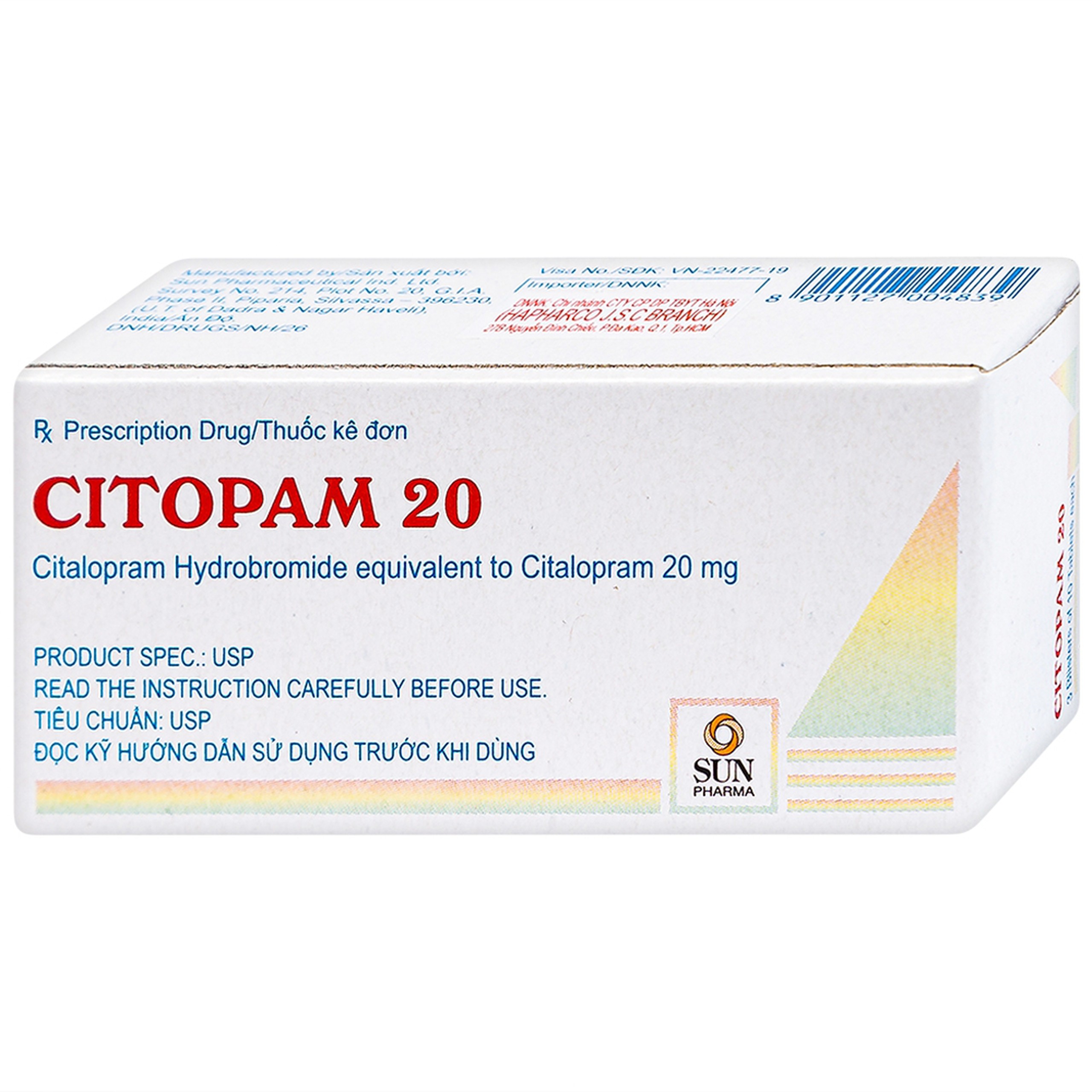 Thuốc Citopam 20 Sun Pharma điều trị trầm cảm, rối loạn hoảng sợ (3 vỉ x 10 viên)