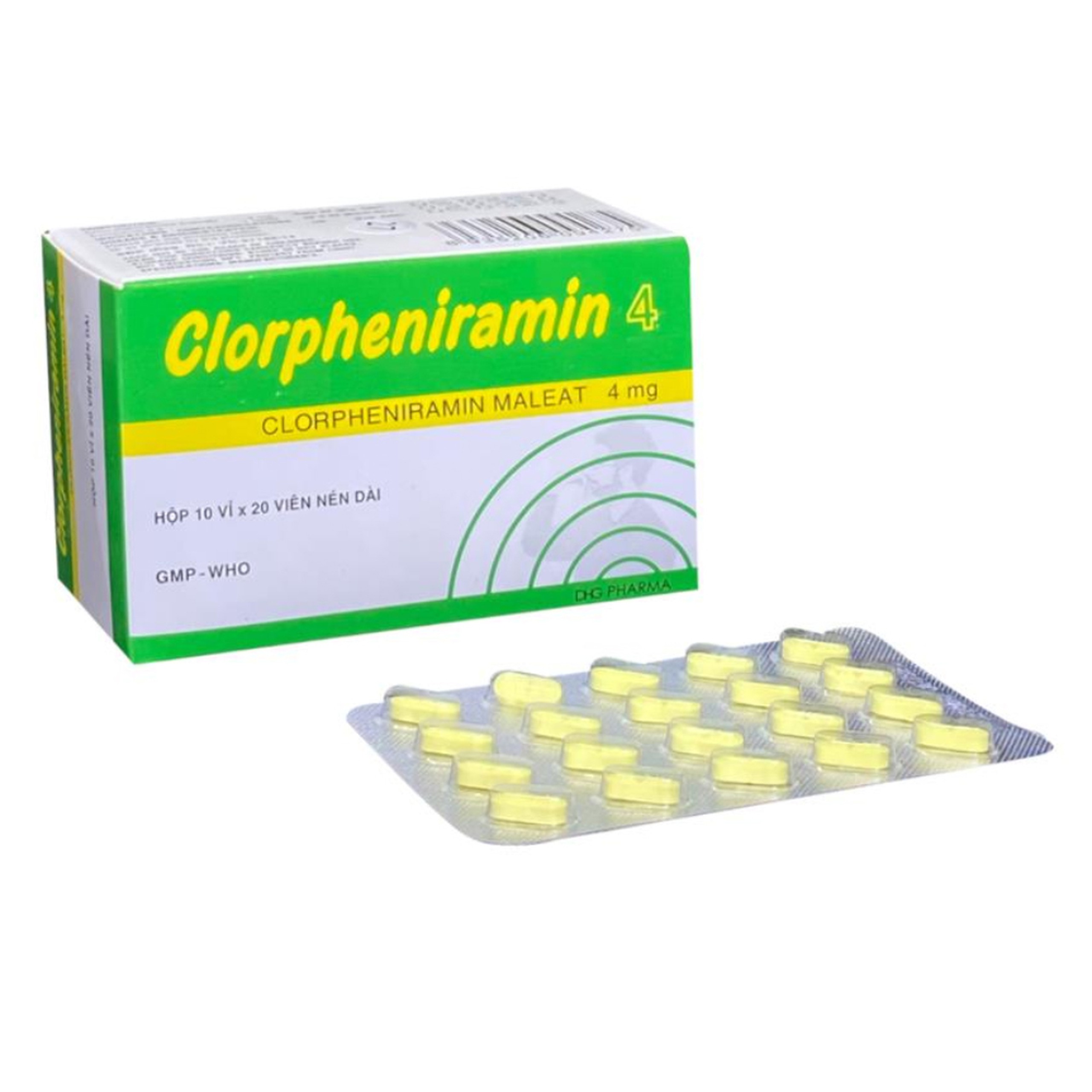 Thuốc Clorpheniramin 4 DHG điều trị viêm mũi dị ứng, chảy nước mũi (10 vỉ x 20 viên)