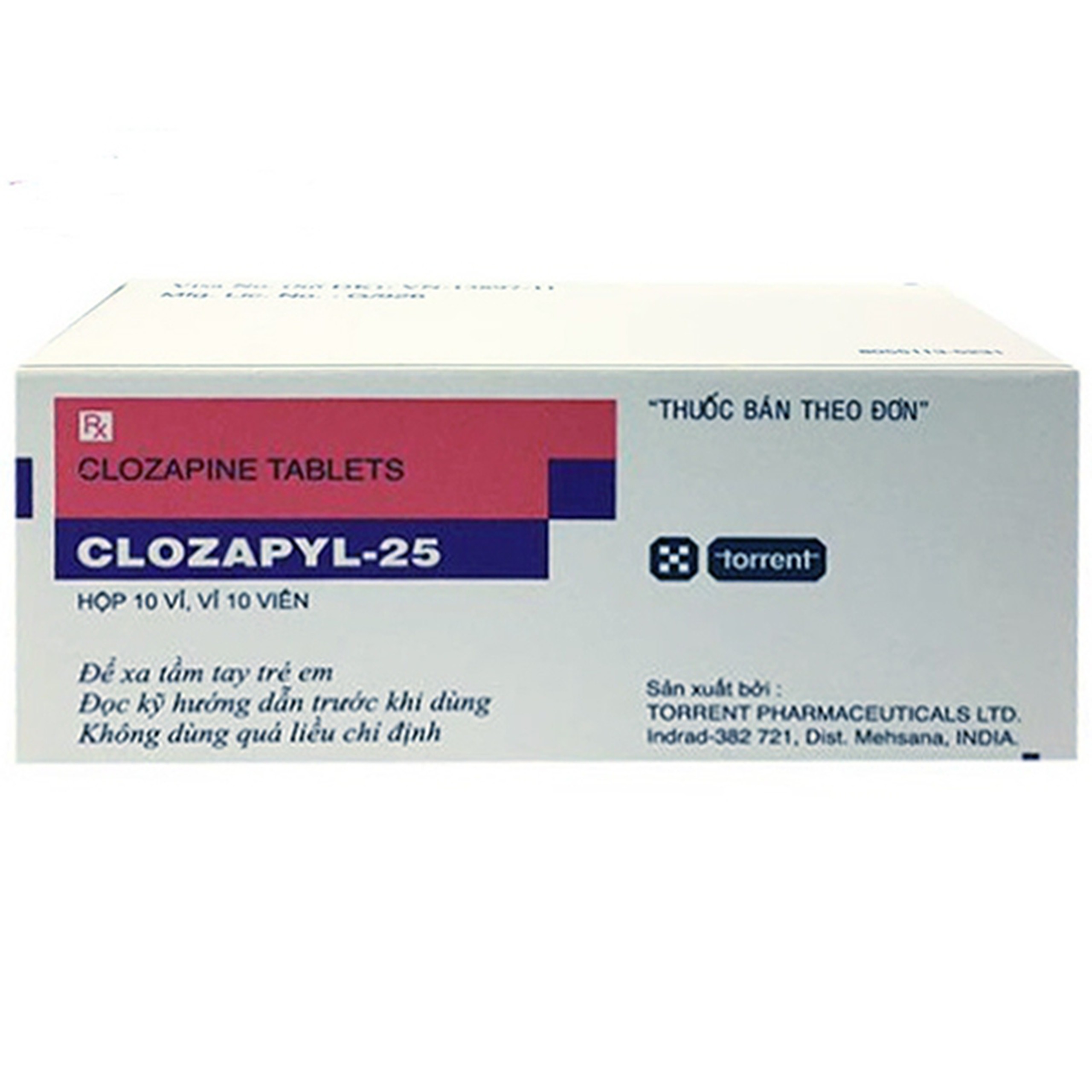 Thuốc Clozapyl 25mg Torrent điều trị tâm thần phân liệt (10 vỉ x 10 viên)