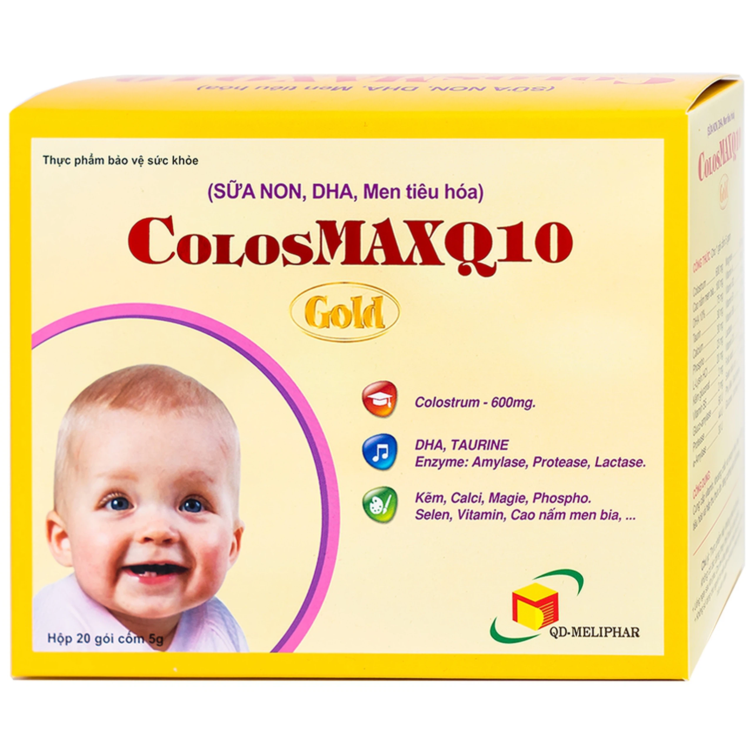 Cốm ColosMAX Q10 Gold QD-Meliphar bổ sung sữa non và vi chất dinh dưỡng cho trẻ nhỏ (20 gói) 