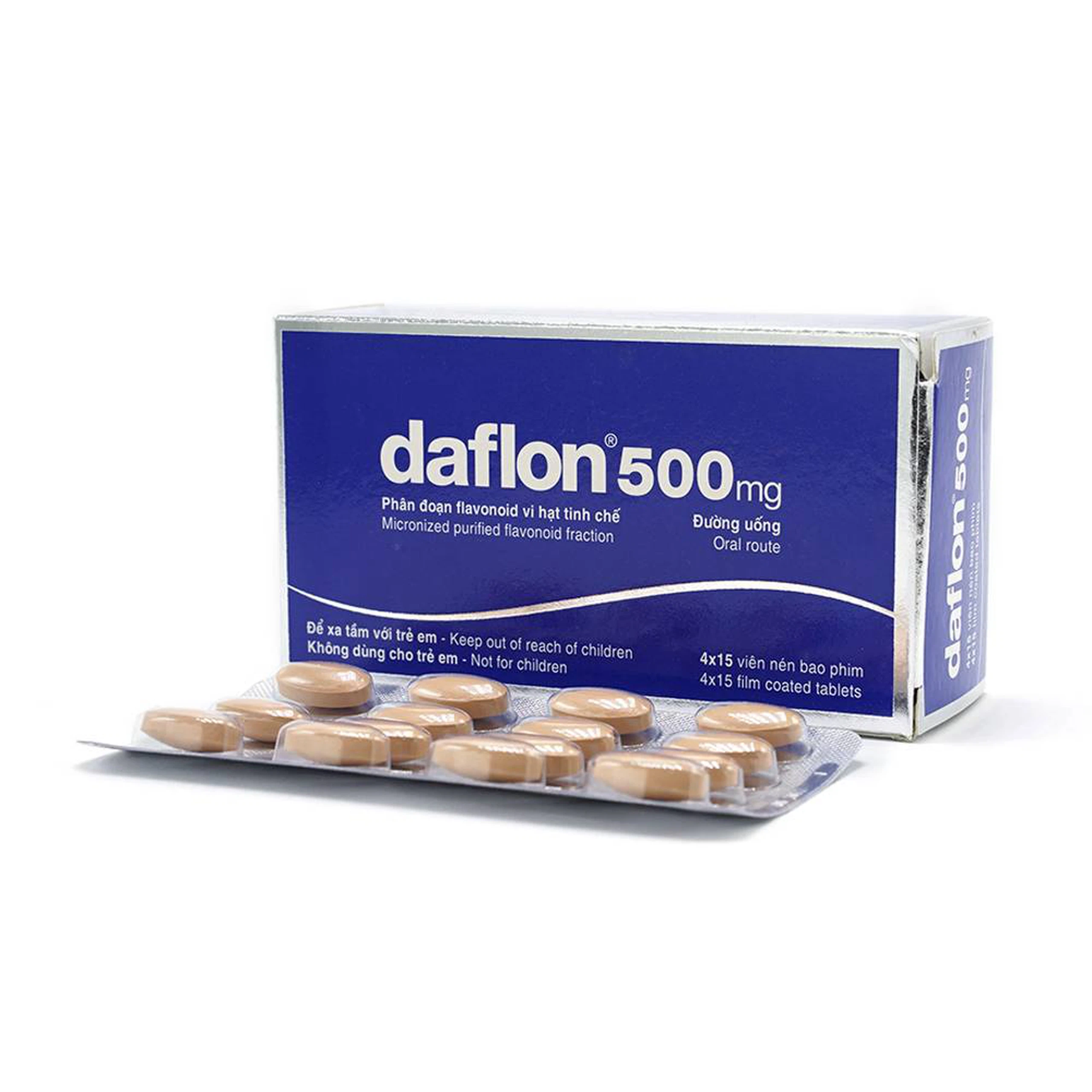 Thuốc Daflon 500mg Servier điều trị các triệu chứng liên quan đến suy giảm tĩnh mạch bạch huyết và trĩ cấp (60 viên)