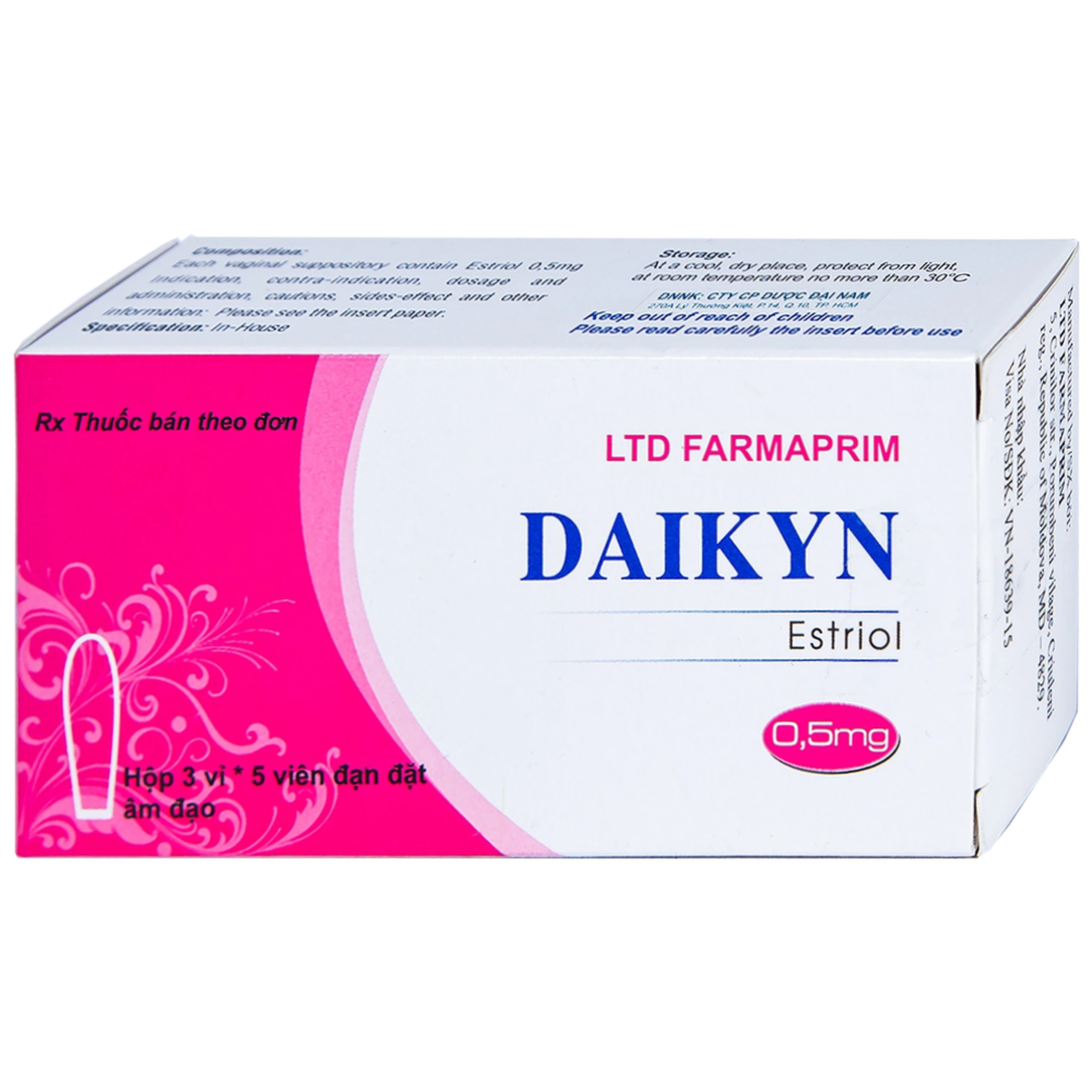 Viên đặt Daikyn điều trị các triệu chứng tiết niệu, sinh dục do thiếu estrogen (3 vỉ x 5 viên)