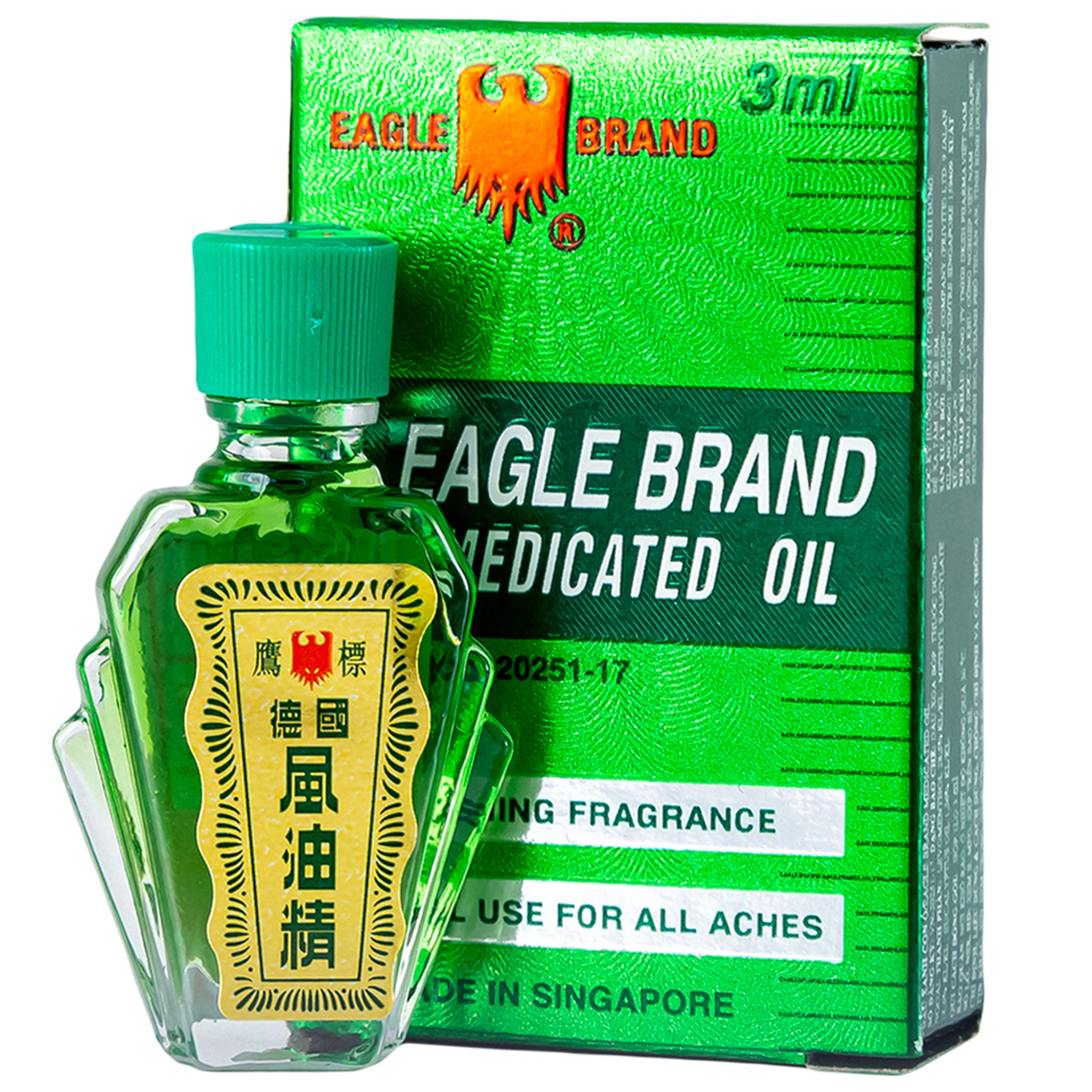 Dầu gió xanh Con Ó Eagle Brand Medicated Oil giảm nhức đầu, cảm cúm, đau lưng, viêm khớp (12 chai x 3ml)