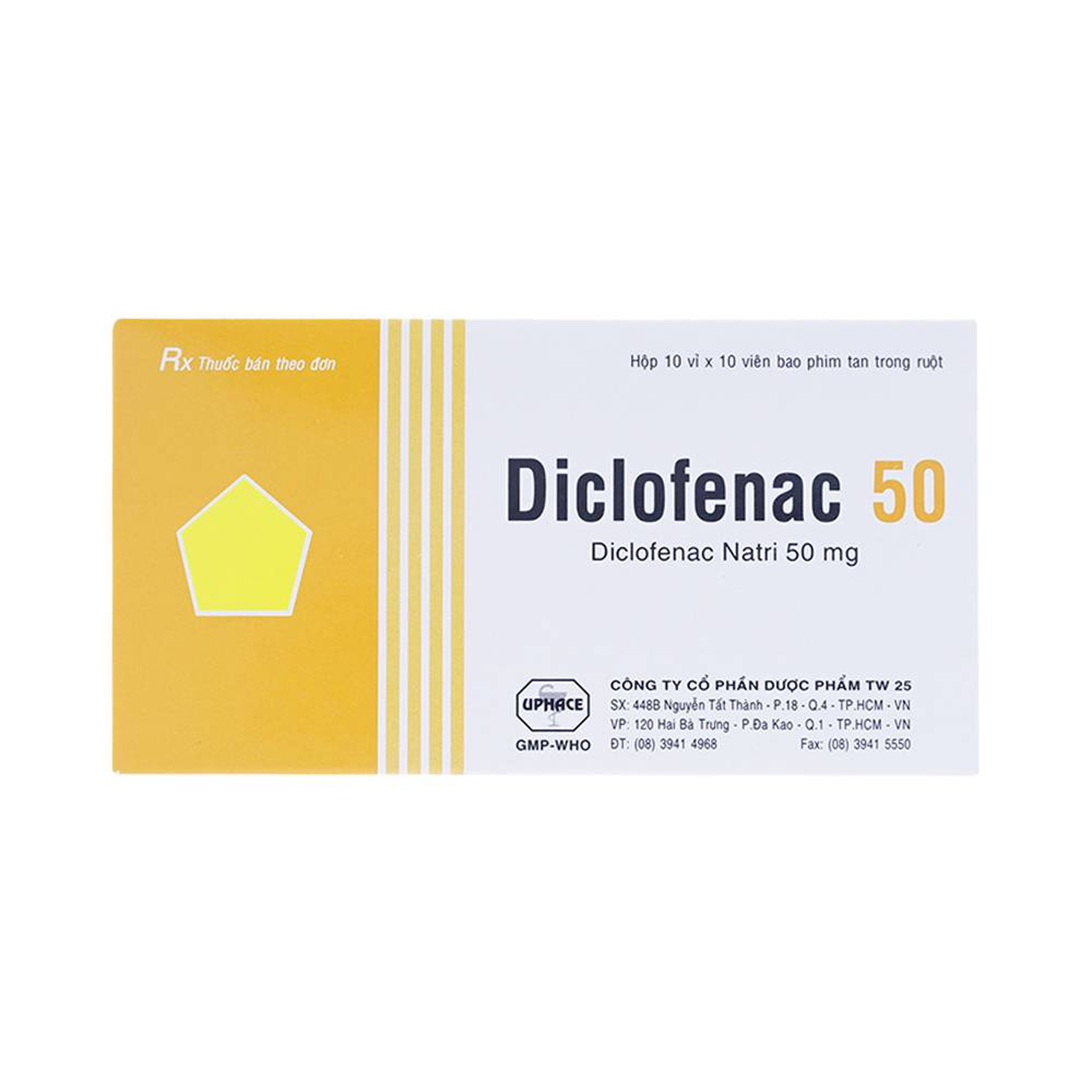 Thuốc Diclofenac 50 Uphace điều trị dài ngày viêm khớp mạn, thoái hóa khớp (100 viên)