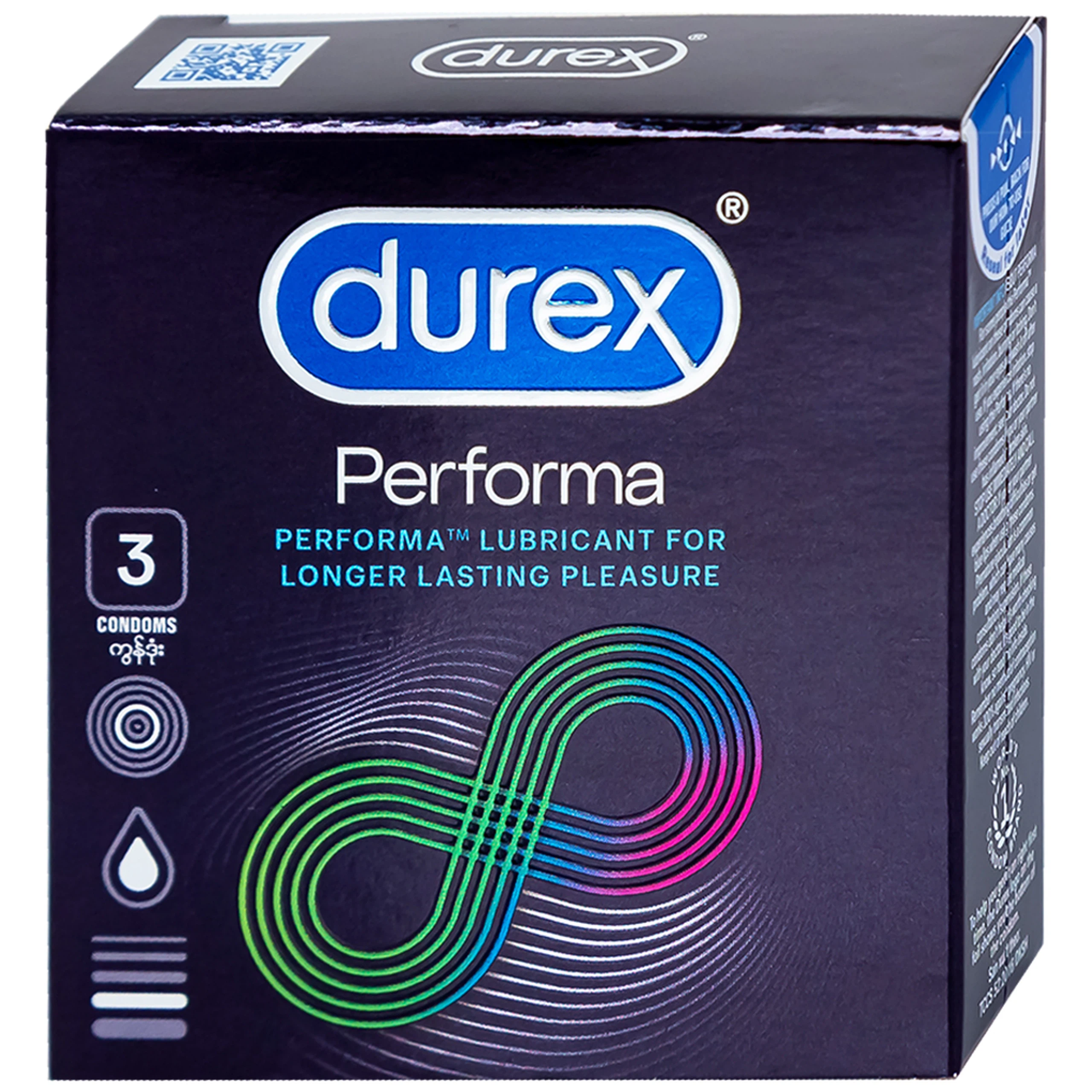 Bao cao su Durex Performa chứa nhiều gel làm mát, kéo dài thời gian quan hệ (3 cái)