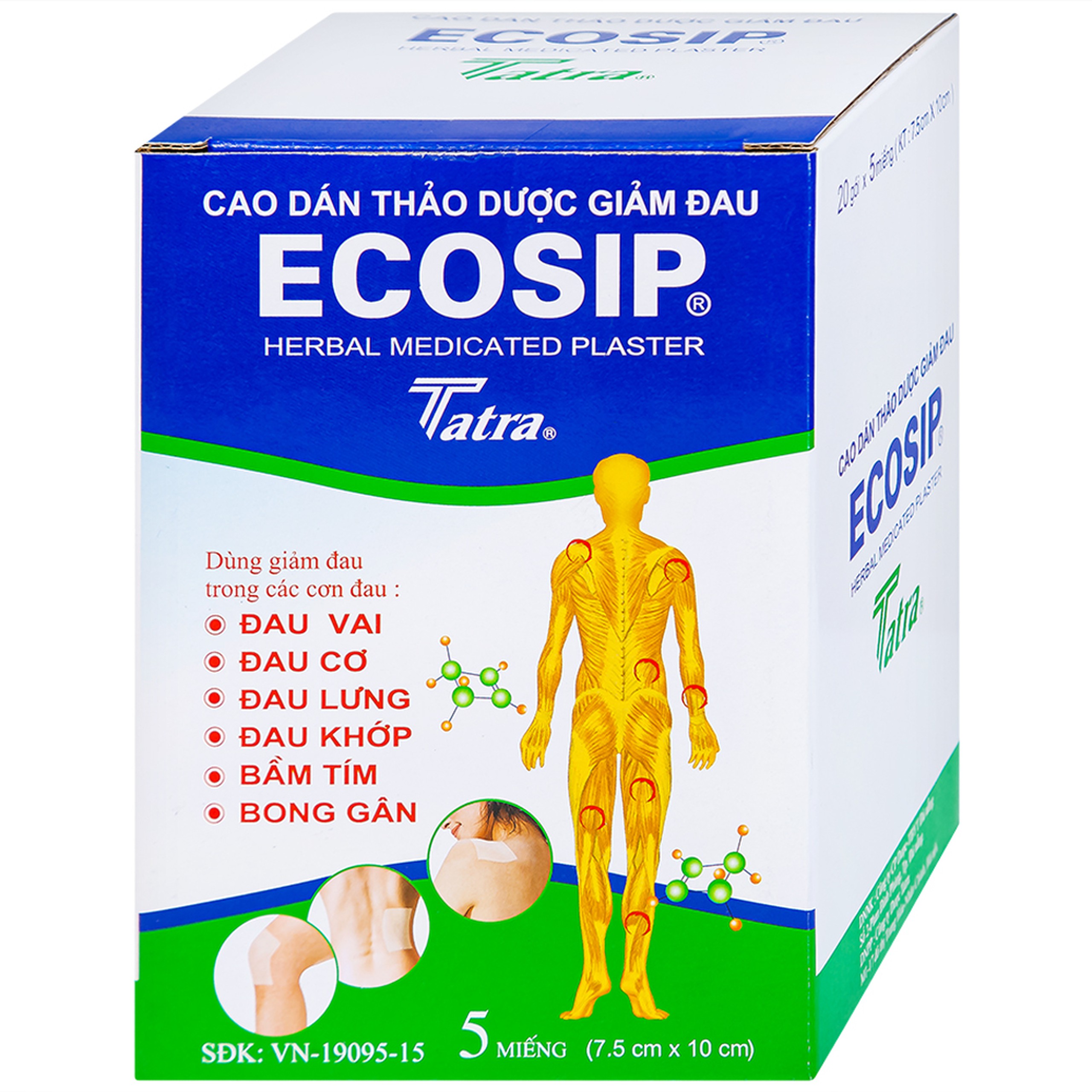 Cao dán thảo dược Ecosip Tatra giảm đau vai, đau lưng (20 gói x 5 miếng)