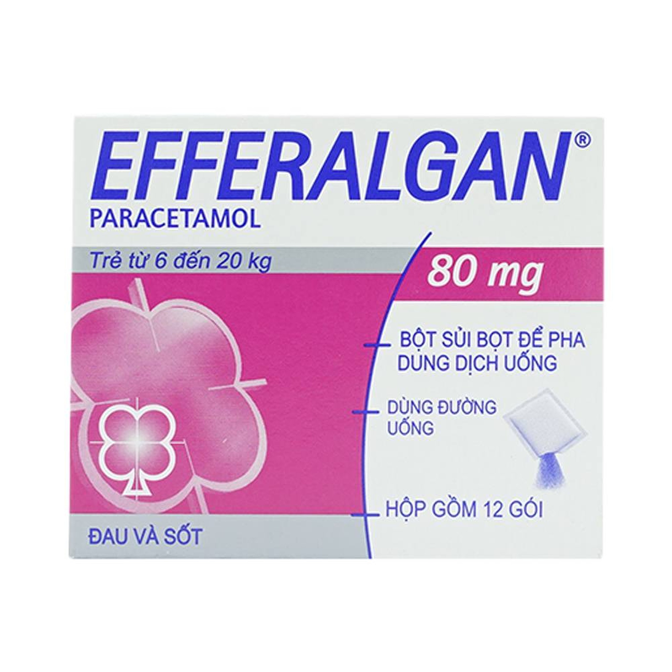 Bột sủi Efferalgan 80mg UPSA SAS giảm đau, hạ sốt (12 gói)