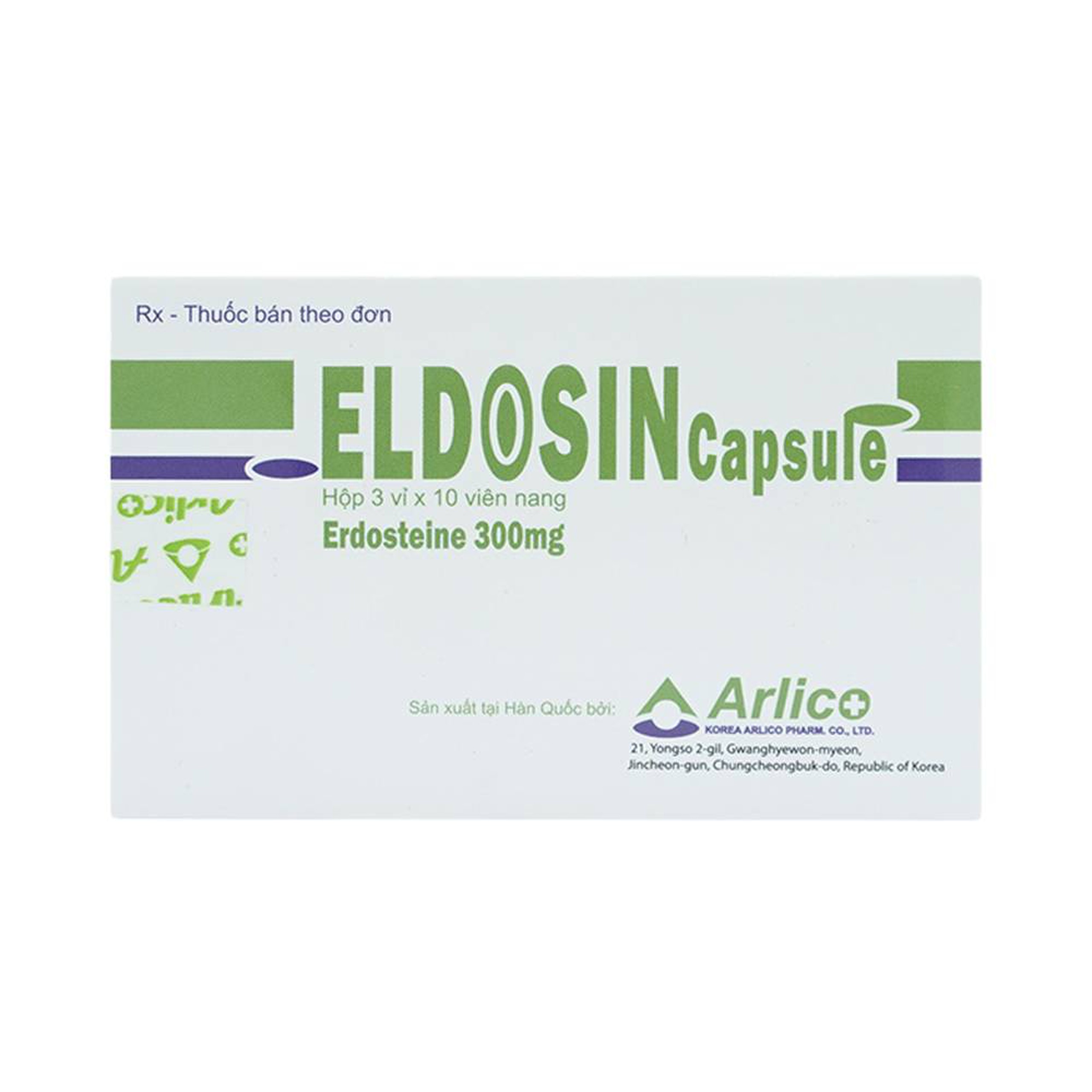 Thuốc Eldosin Capsule Arlico loãng đờm trong bệnh hô hấp cấp và mạn tính (3 vỉ x 10 viên)