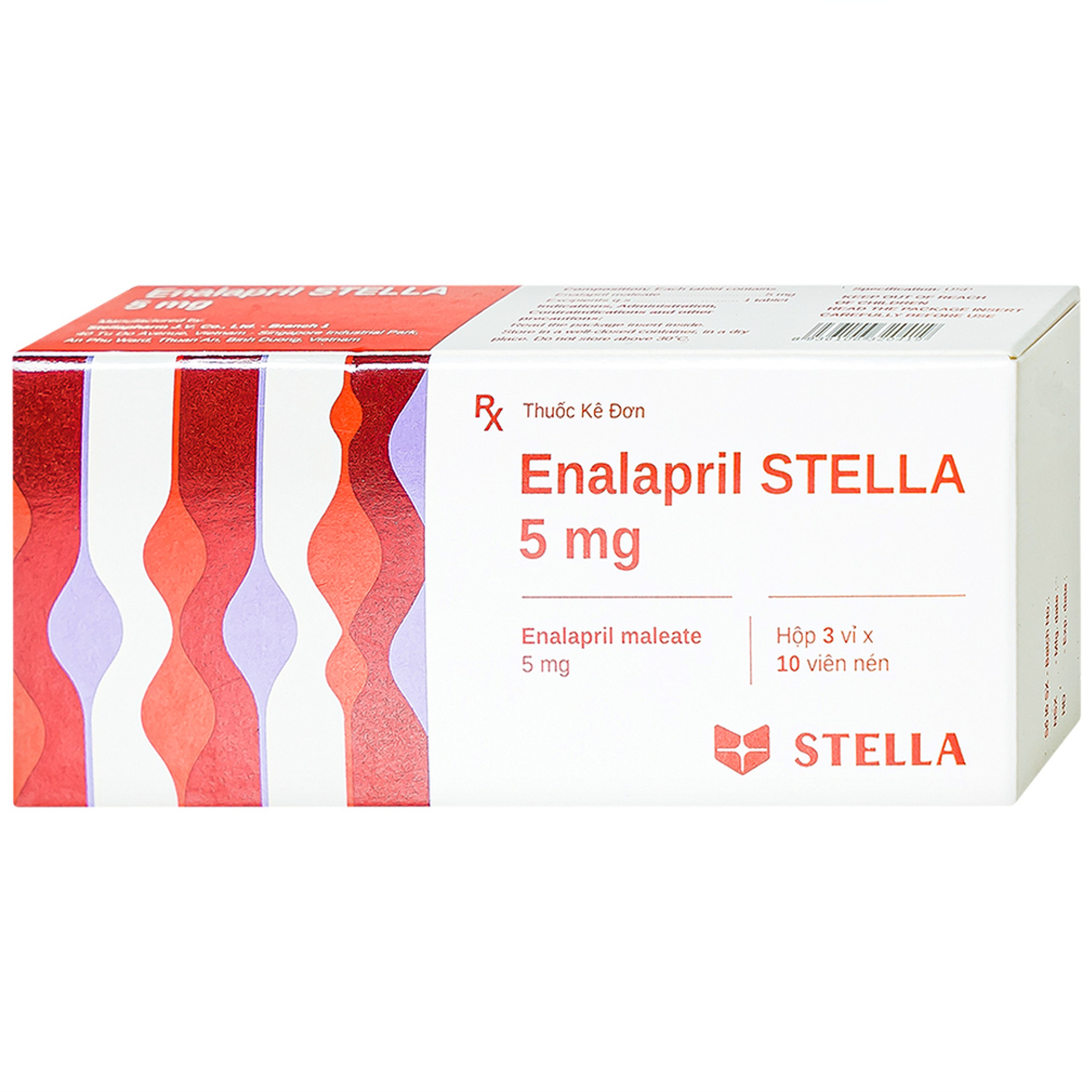 Thuốc Enalapril Stella 5mg điều trị tăng huyết áp, suy tim sung huyết (3 vỉ x 10 viên)