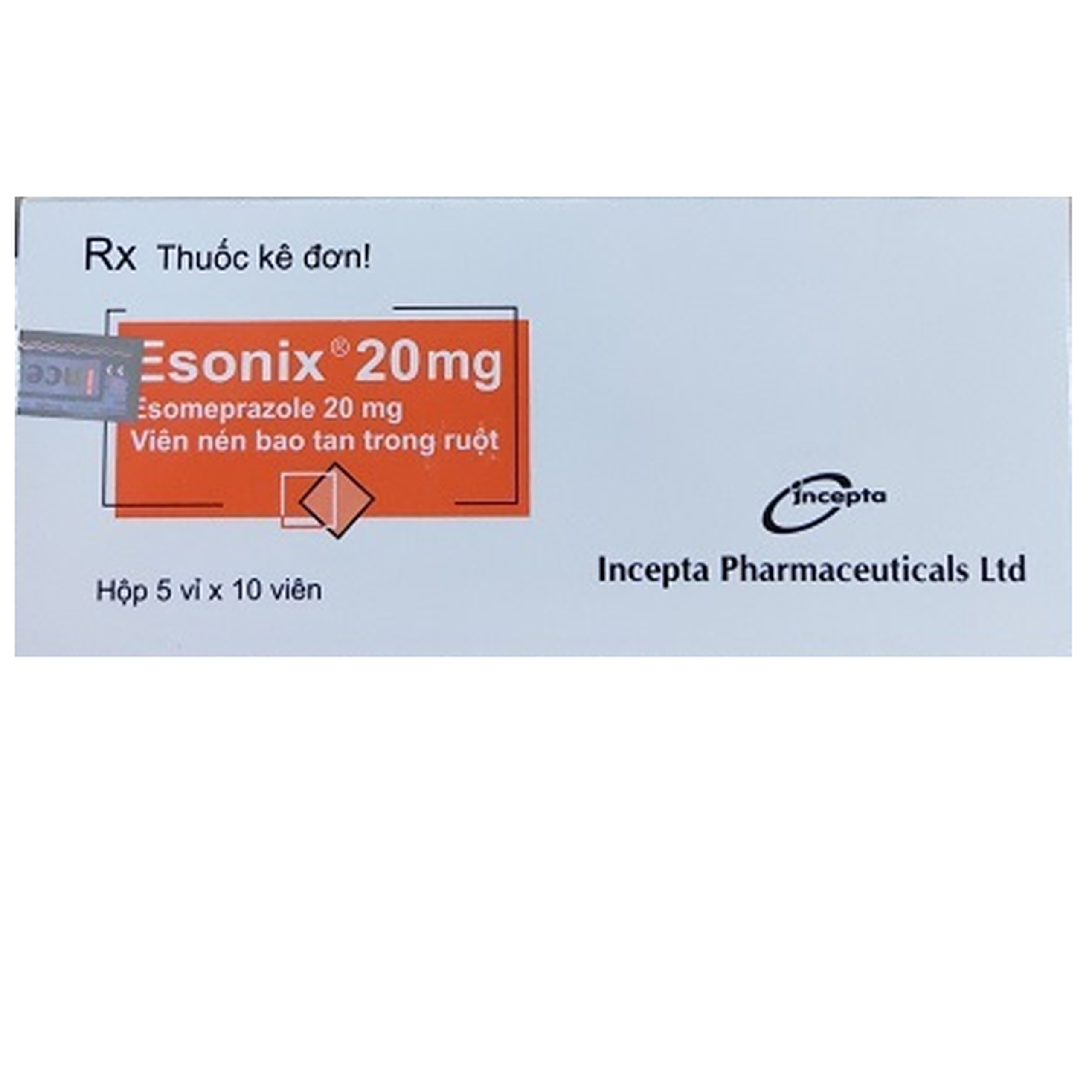 Thuốc Esonix 20mg Incepta điều trị trào ngược thực quản (5 vỉ x 10 viên)