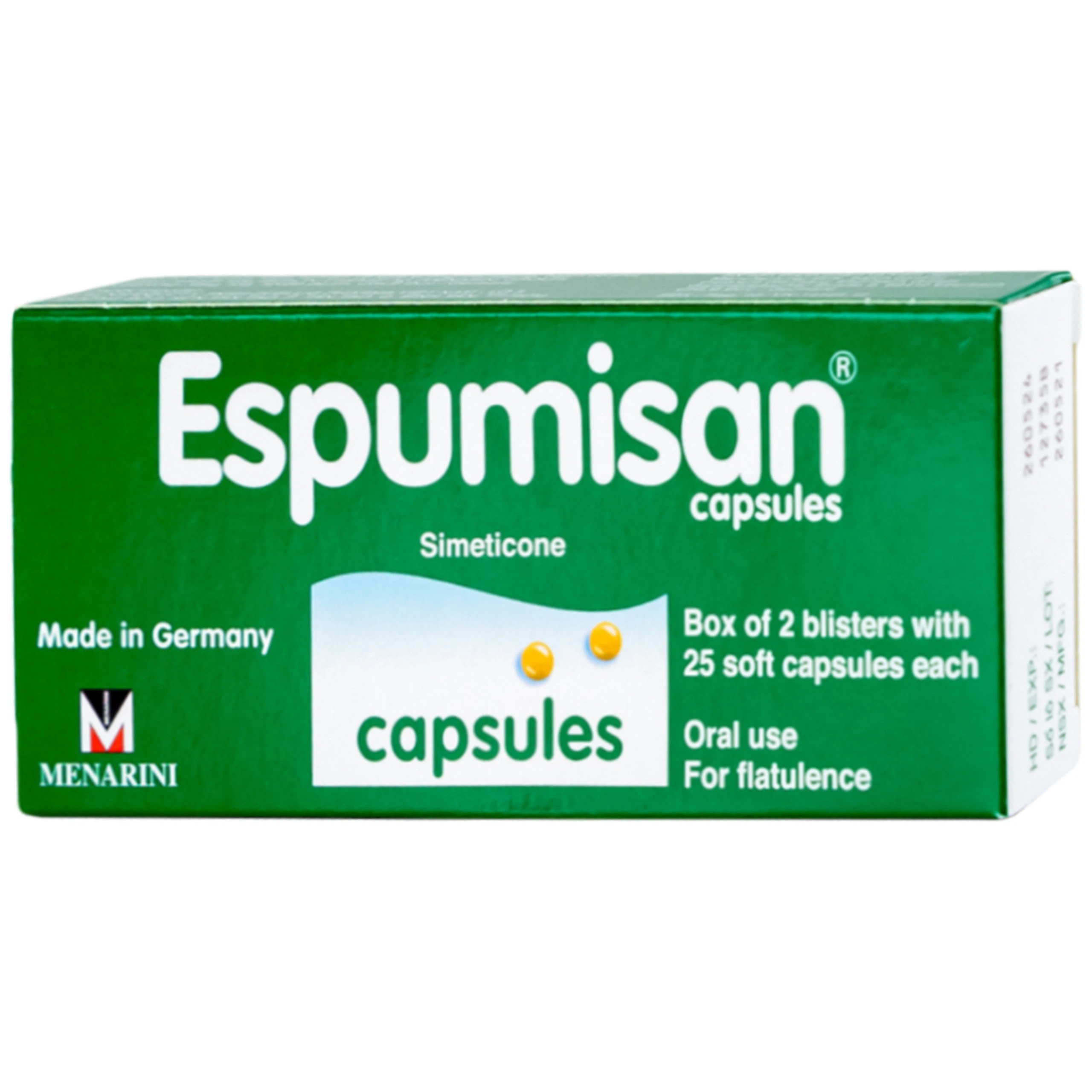 Thuốc Espumisan điều trị các triệu chứng đầy hơi, chướng bụng (2 vỉ x 25 viên)