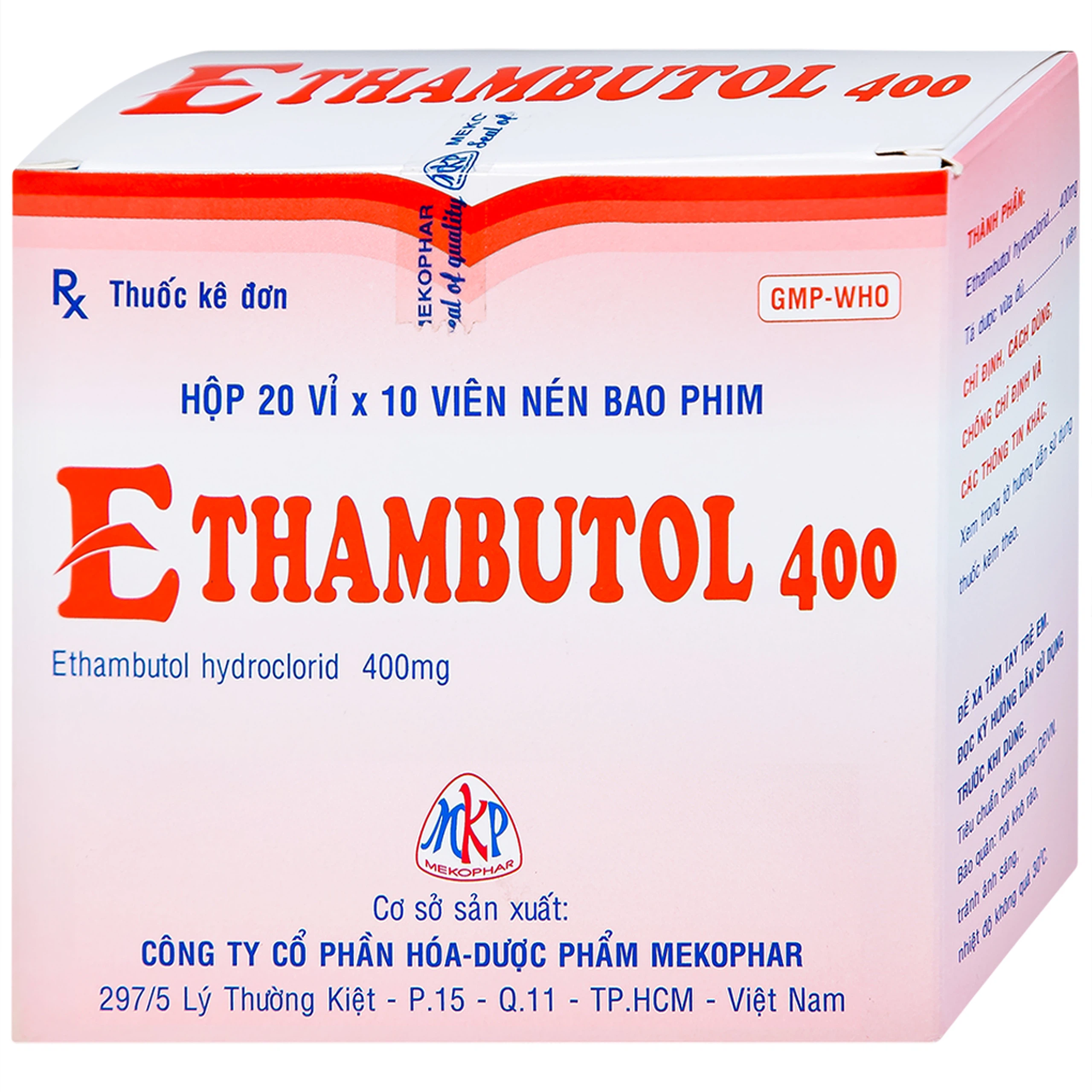 Thuốc Ethambutol 400 Mekophar điều trị lao mới và lao tái phát (20 vỉ x 10 viên)