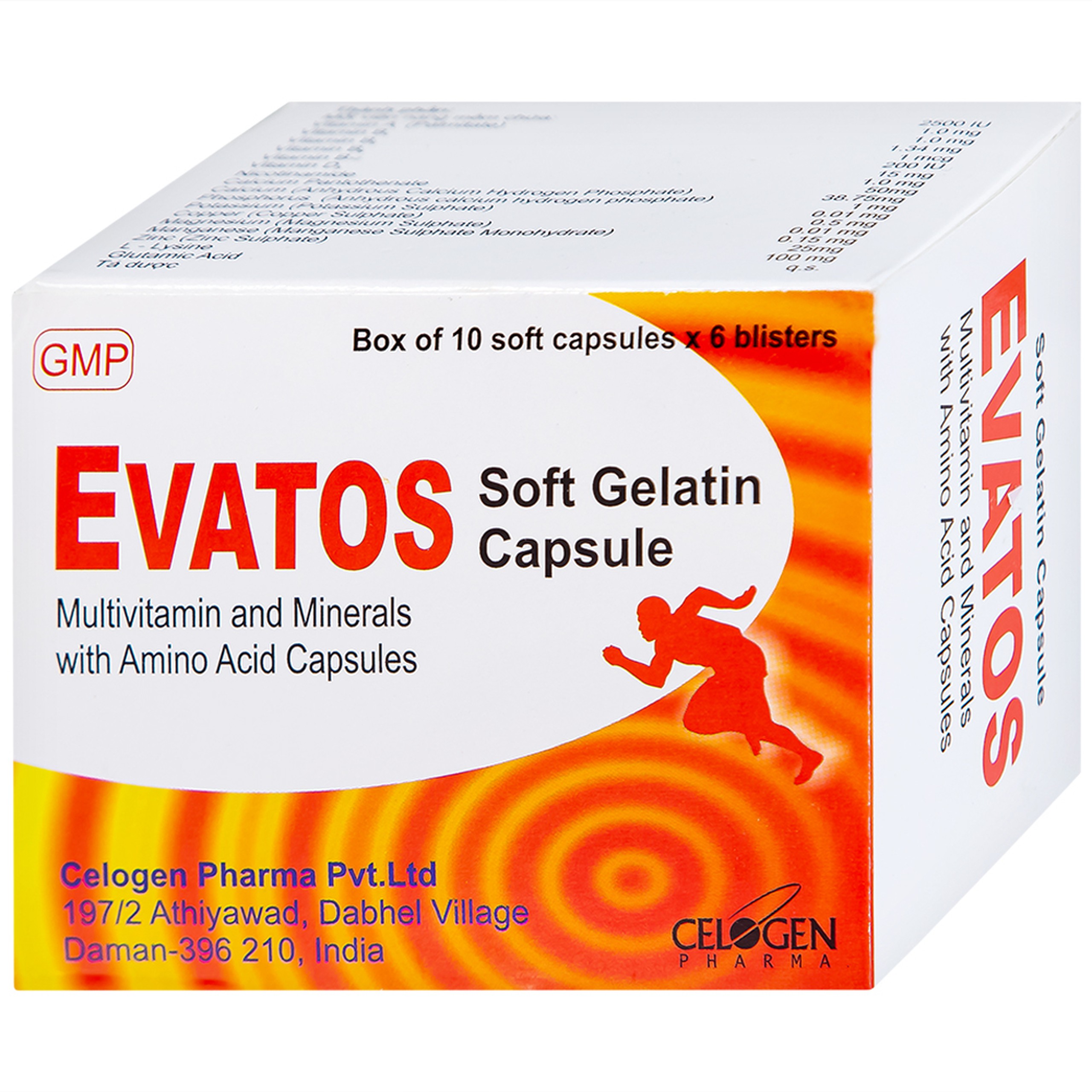 Thuốc Evatos Celogen Pharma bổ sung Vitamin, chất khoáng và một số acid amin (6 vỉ x 10 viên)