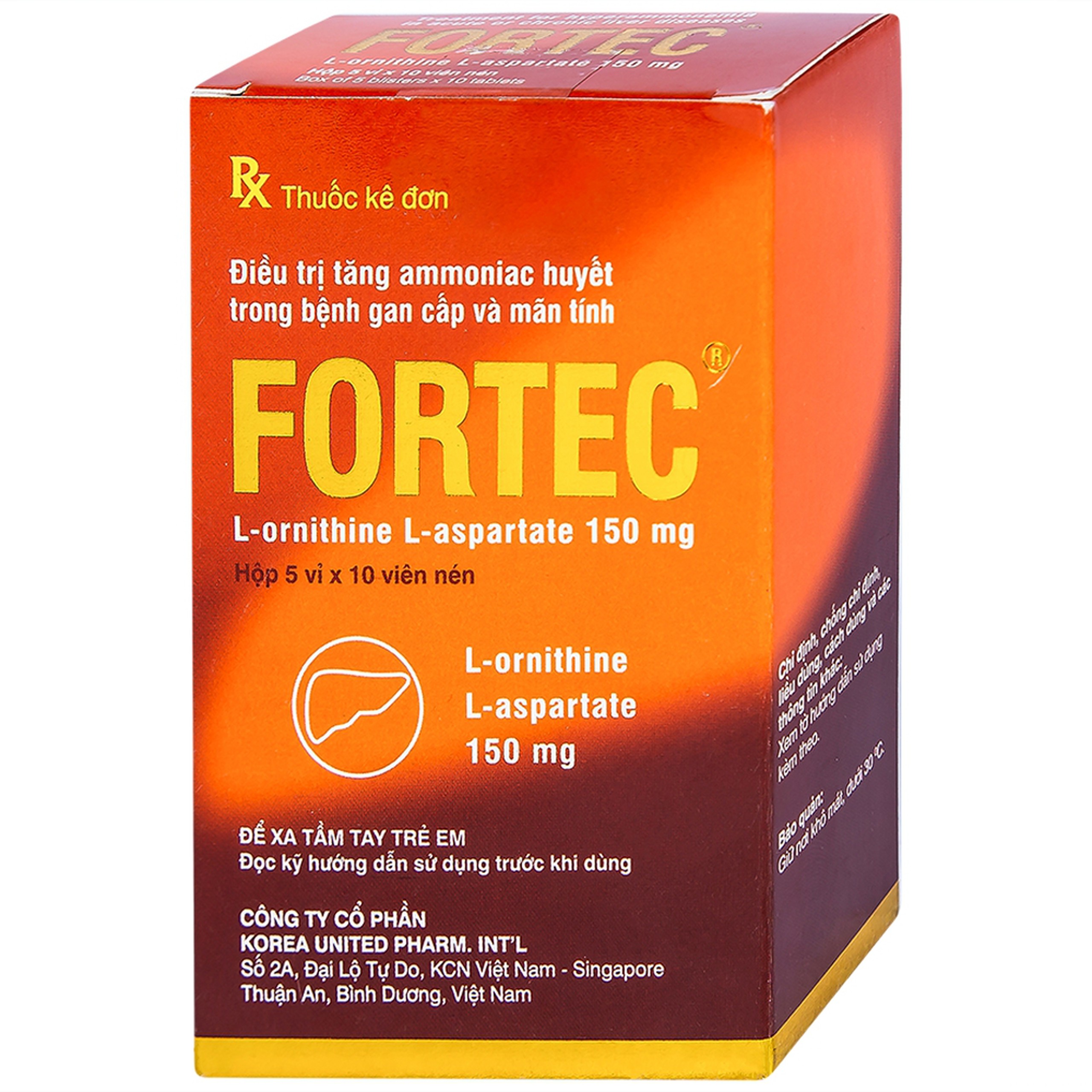 Thuốc Fortec United tăng ammoniac huyết trong bệnh gan cấp và mãn tính (5 vỉ x 10 viên)