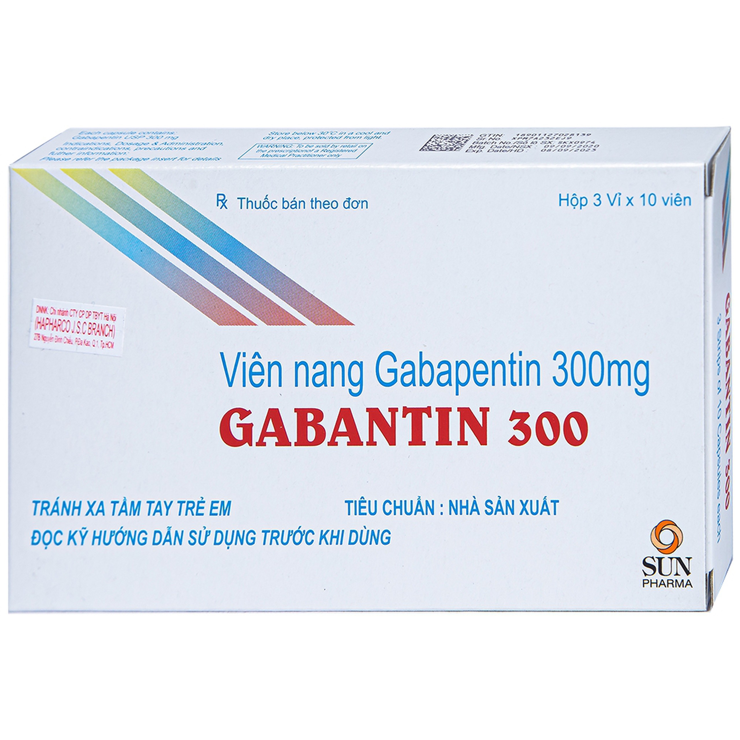 Thuốc Gabantin 300 Sun Pharma điều trị đau thần kinh sau khi nhiễm herpes (3 vỉ x 10 viên)