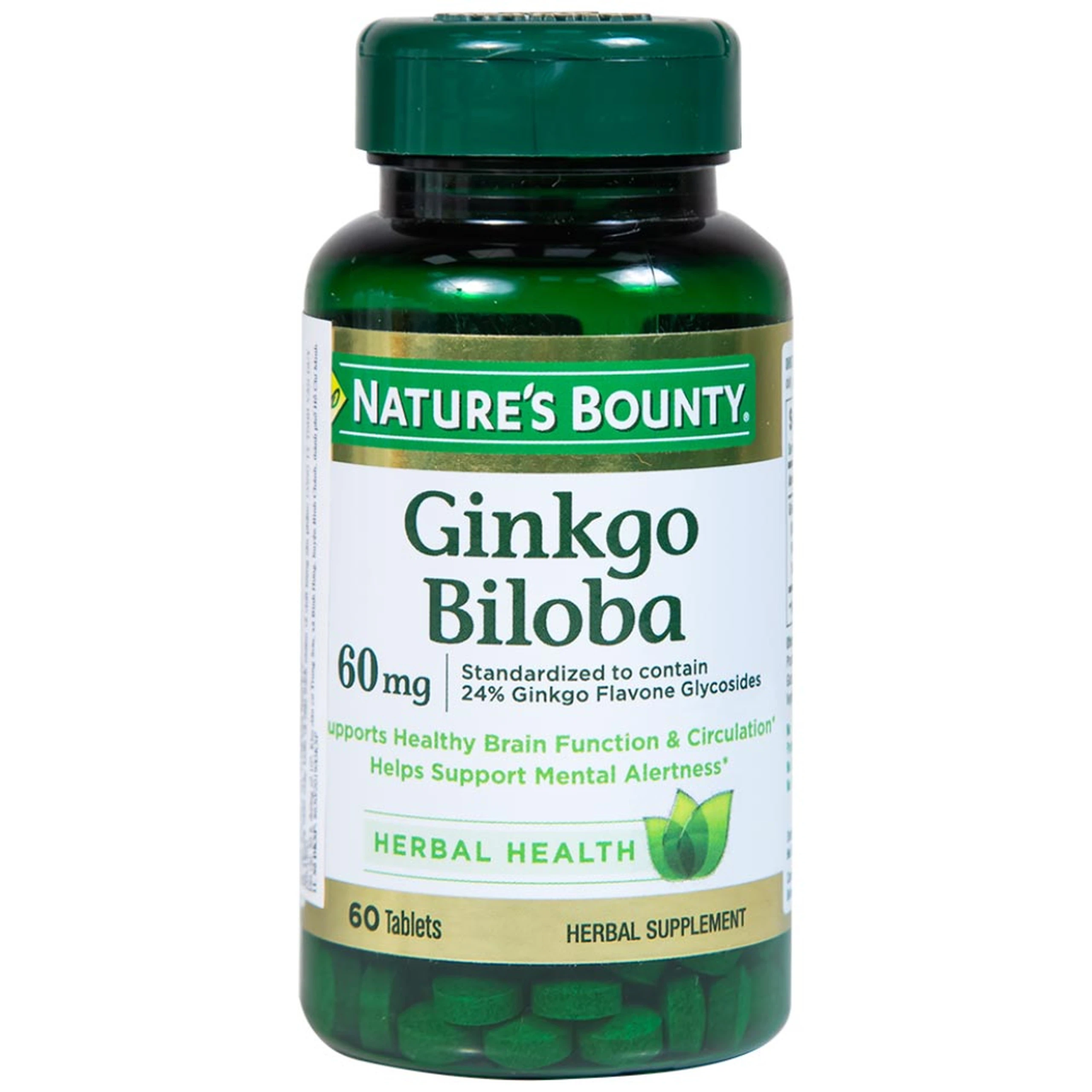 Viên uống Ginkgo Biloba 60mg Nature's Bounty hỗ trợ tăng cường tuần hoàn não (60 viên)