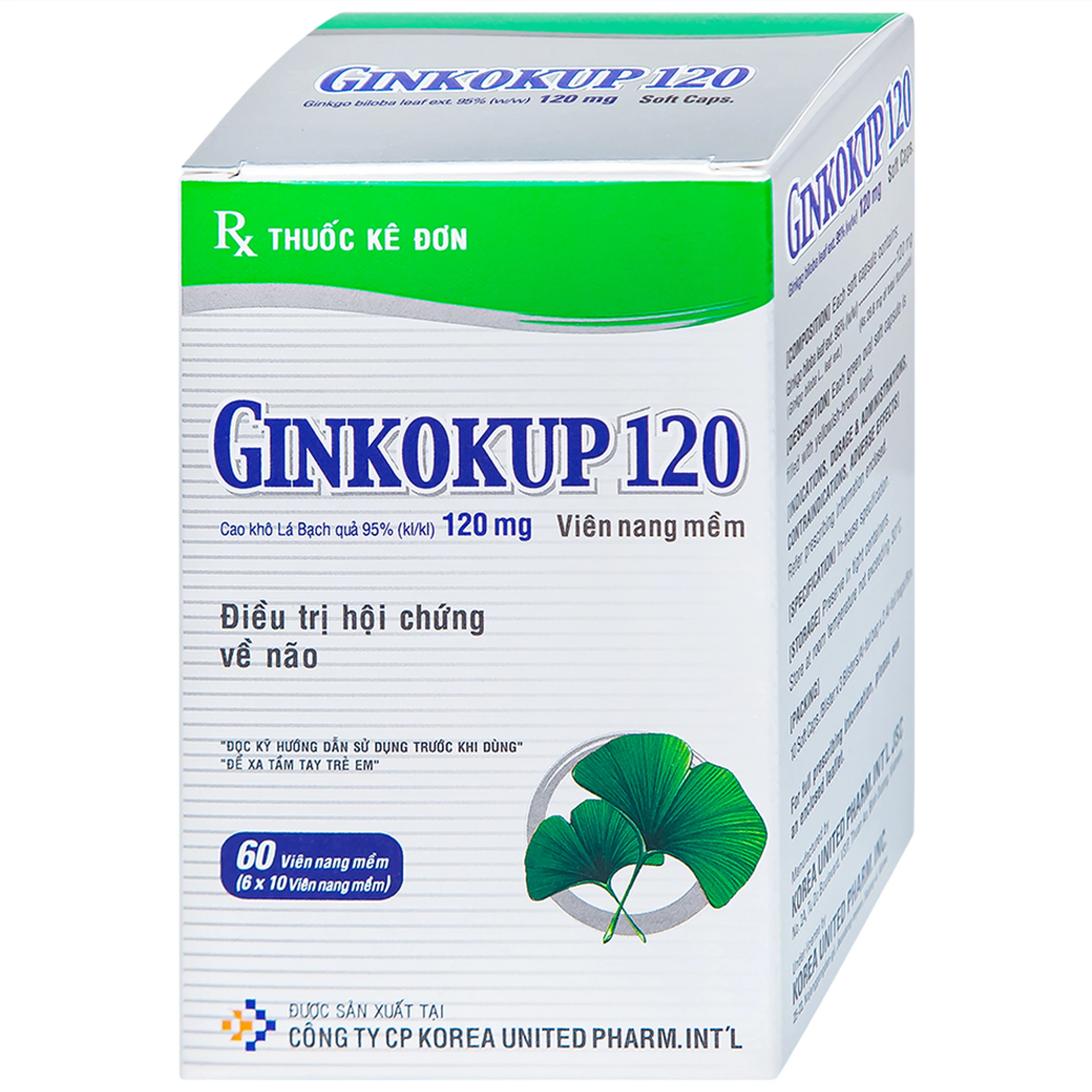 Thuốc Ginkokup 120 United điều trị bệnh sa sút trí tuệ, kể cả bệnh Alzheimer (6 vỉ x 10 viên)