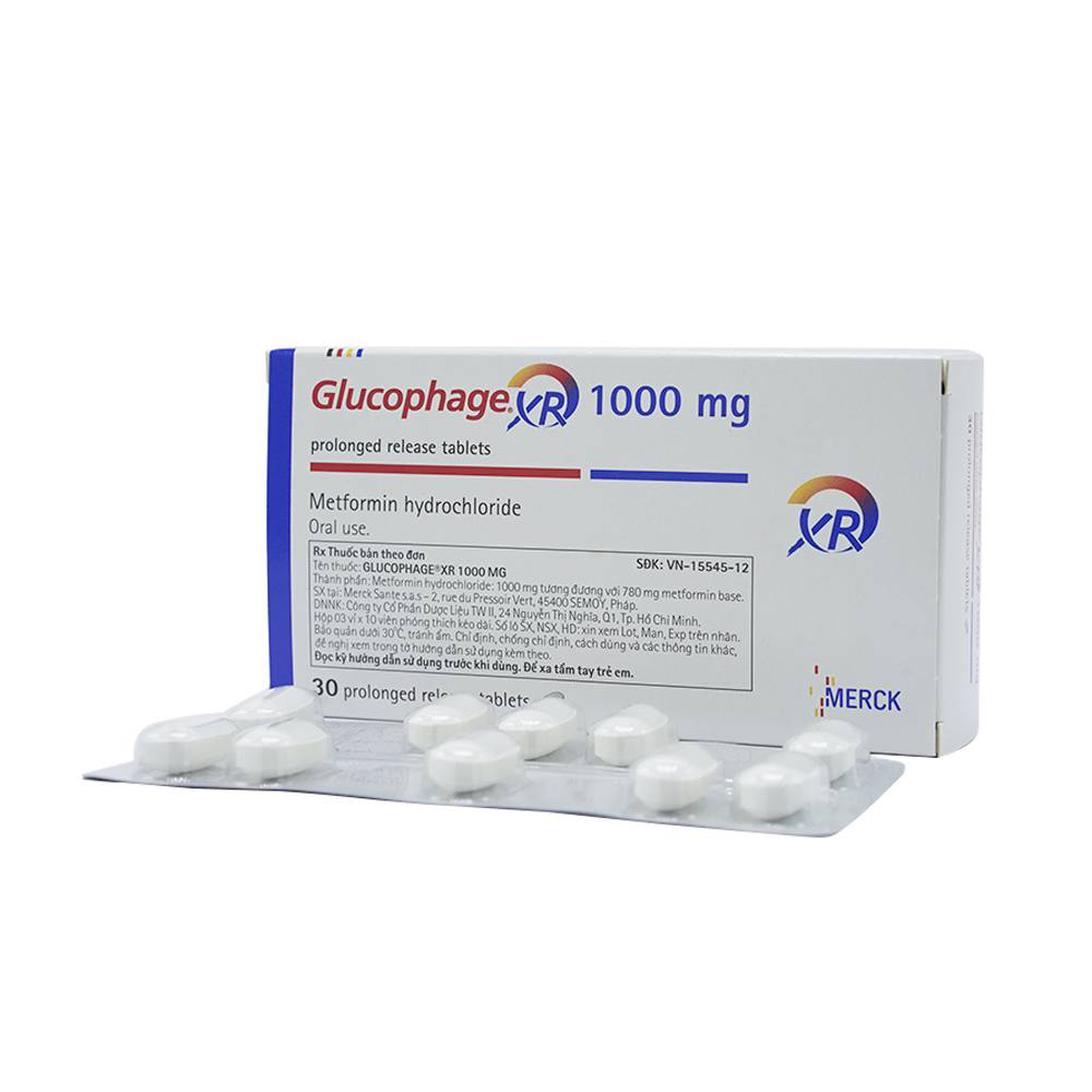 Thuốc Glucophage XR 1000mg Merck điều trị tiểu đường tuýp 2 (3 vỉ x 10 viên)