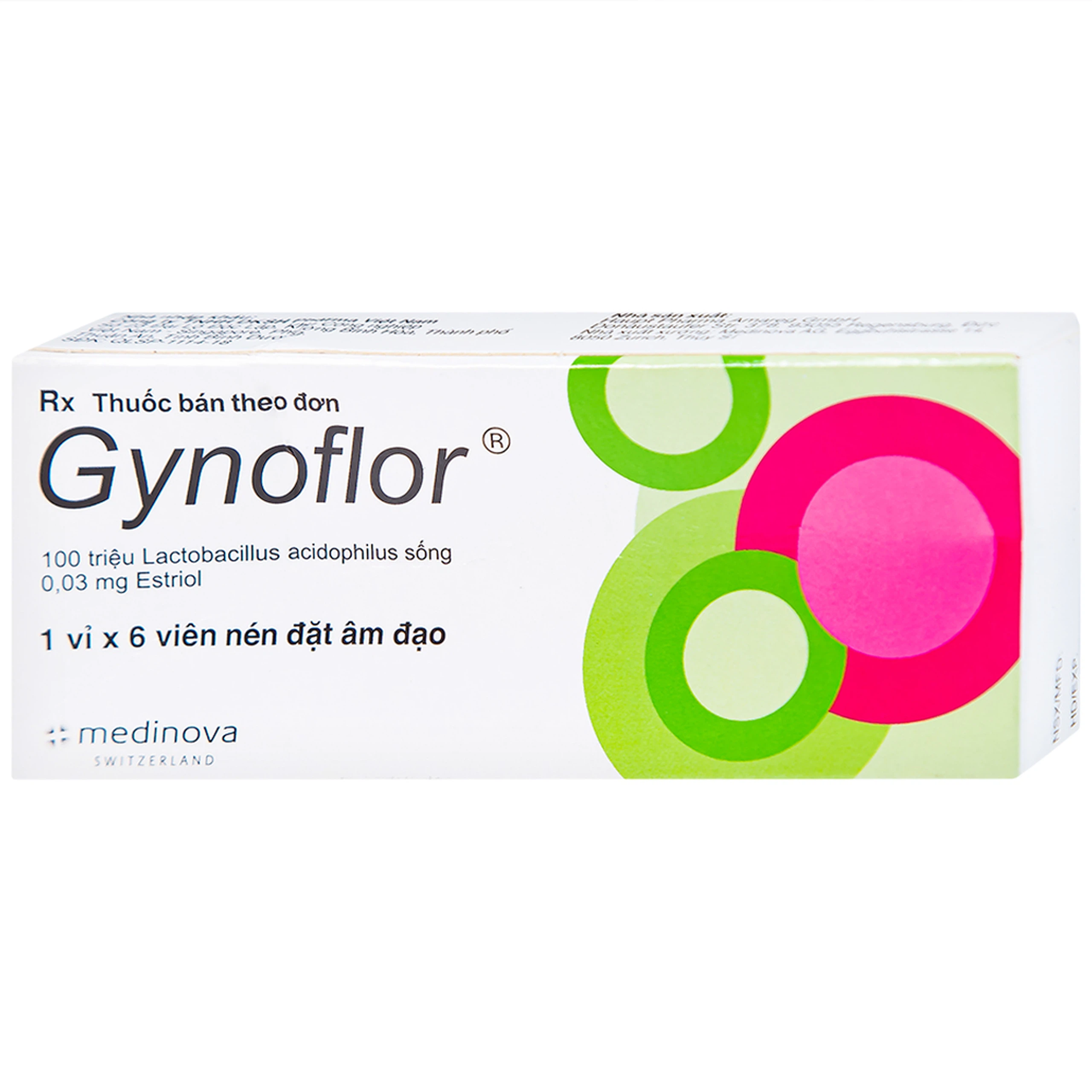 Viên đặt âm đạo Gynoflor Medinova điều trị nhiễm khuẩn âm đạo (1 vỉ x 6 viên)